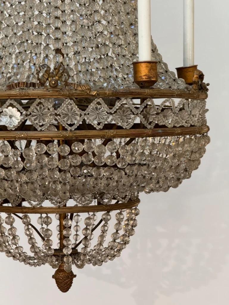 19th Century French Bronze and Crystal Empire Chandelier For Sale 3