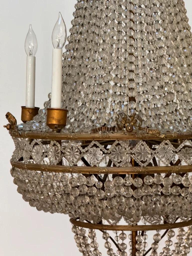 19th Century French Bronze and Crystal Empire Chandelier For Sale 4