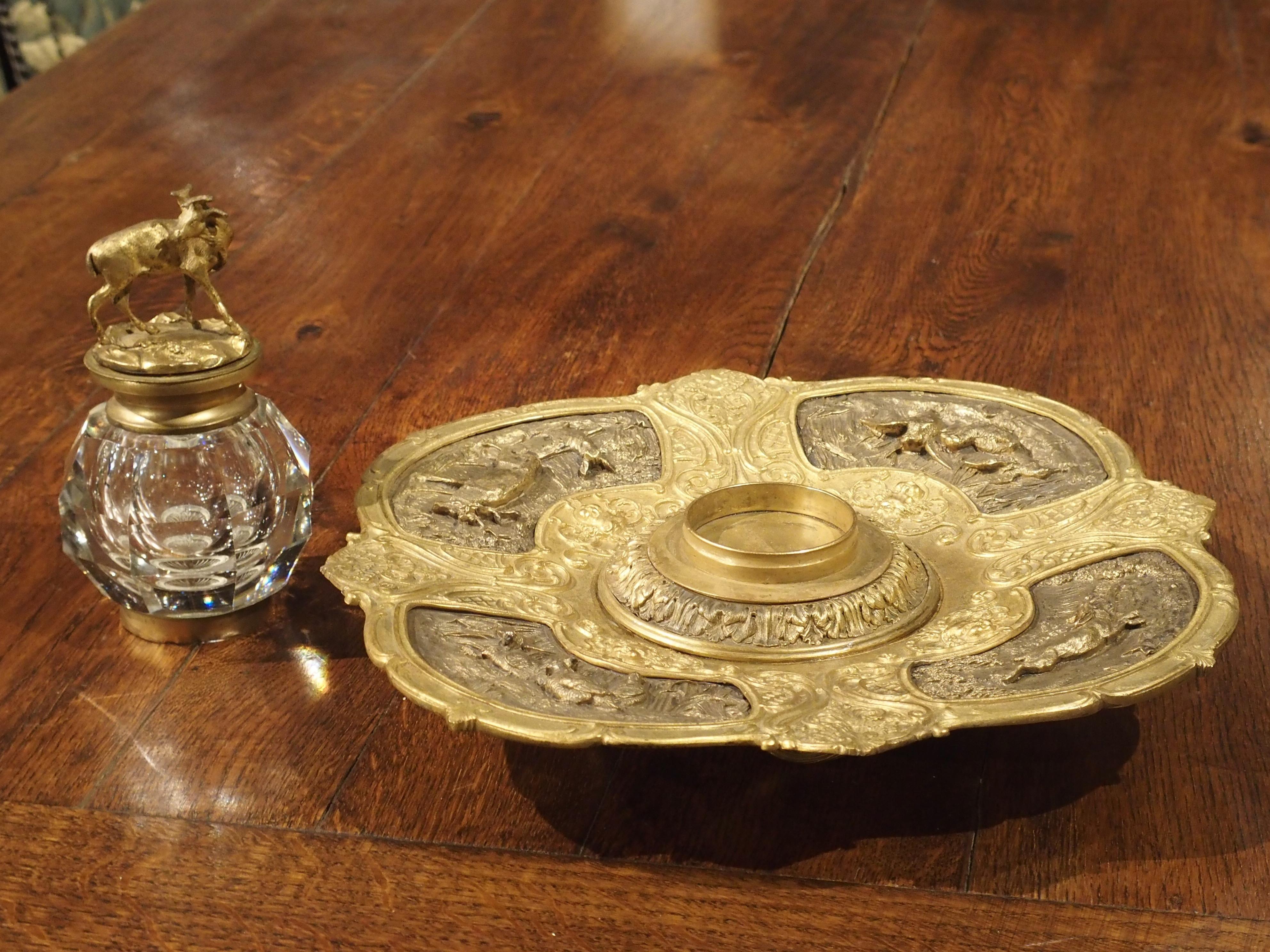 19th Century French Bronze and Crystal Inkwell with Animal Motifs 6