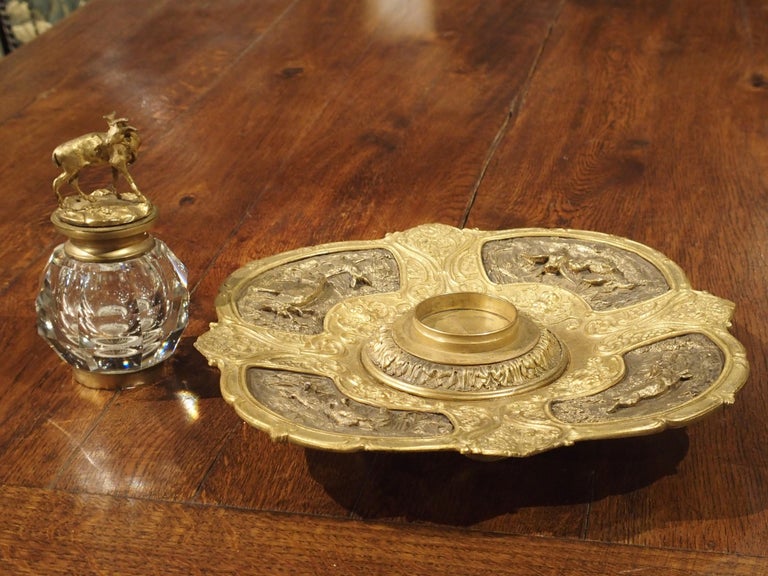 19th Century French Bronze and Crystal Inkwell with Animal Motifs at ...