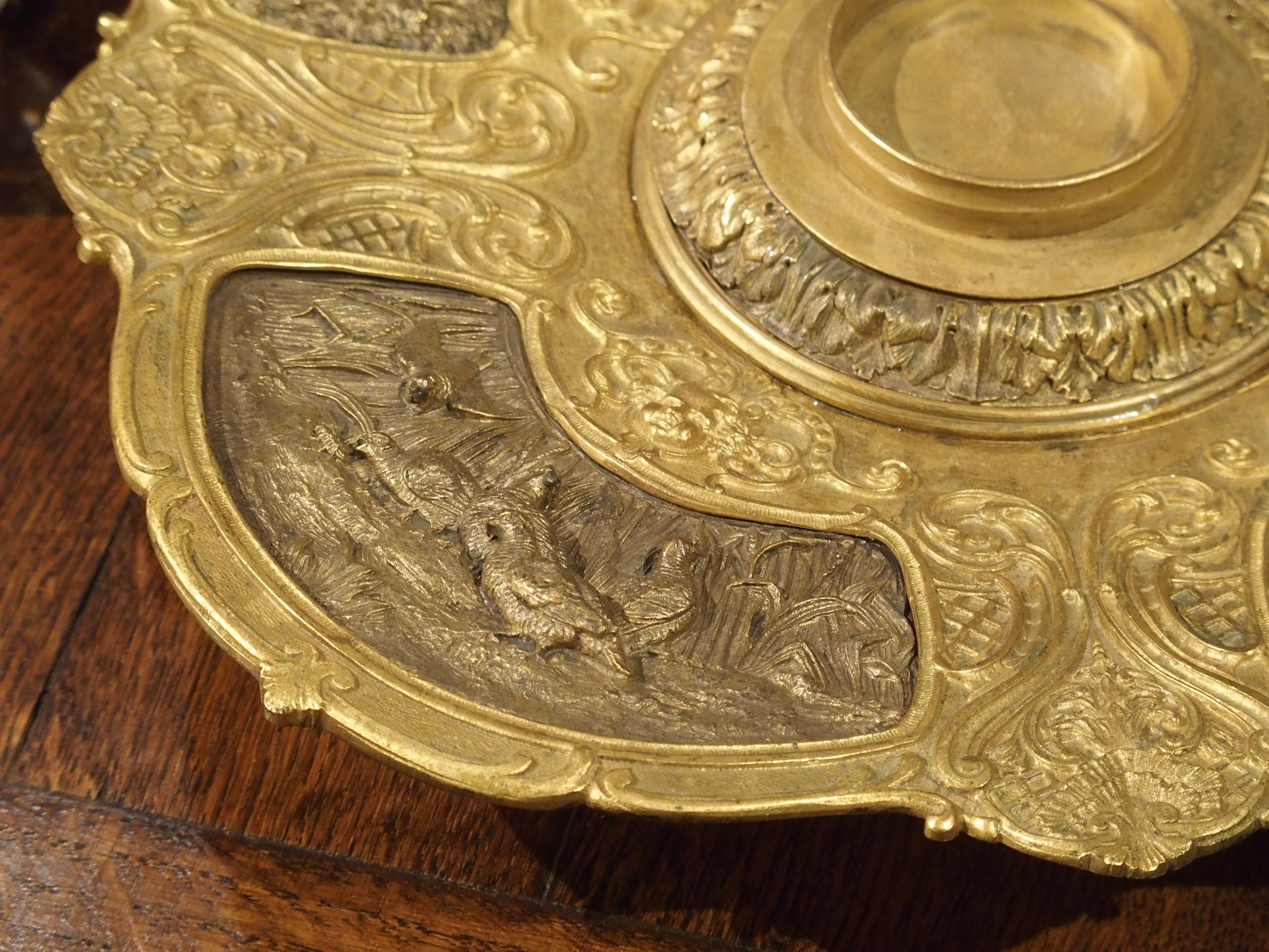 19th Century French Bronze and Crystal Inkwell with Animal Motifs 7