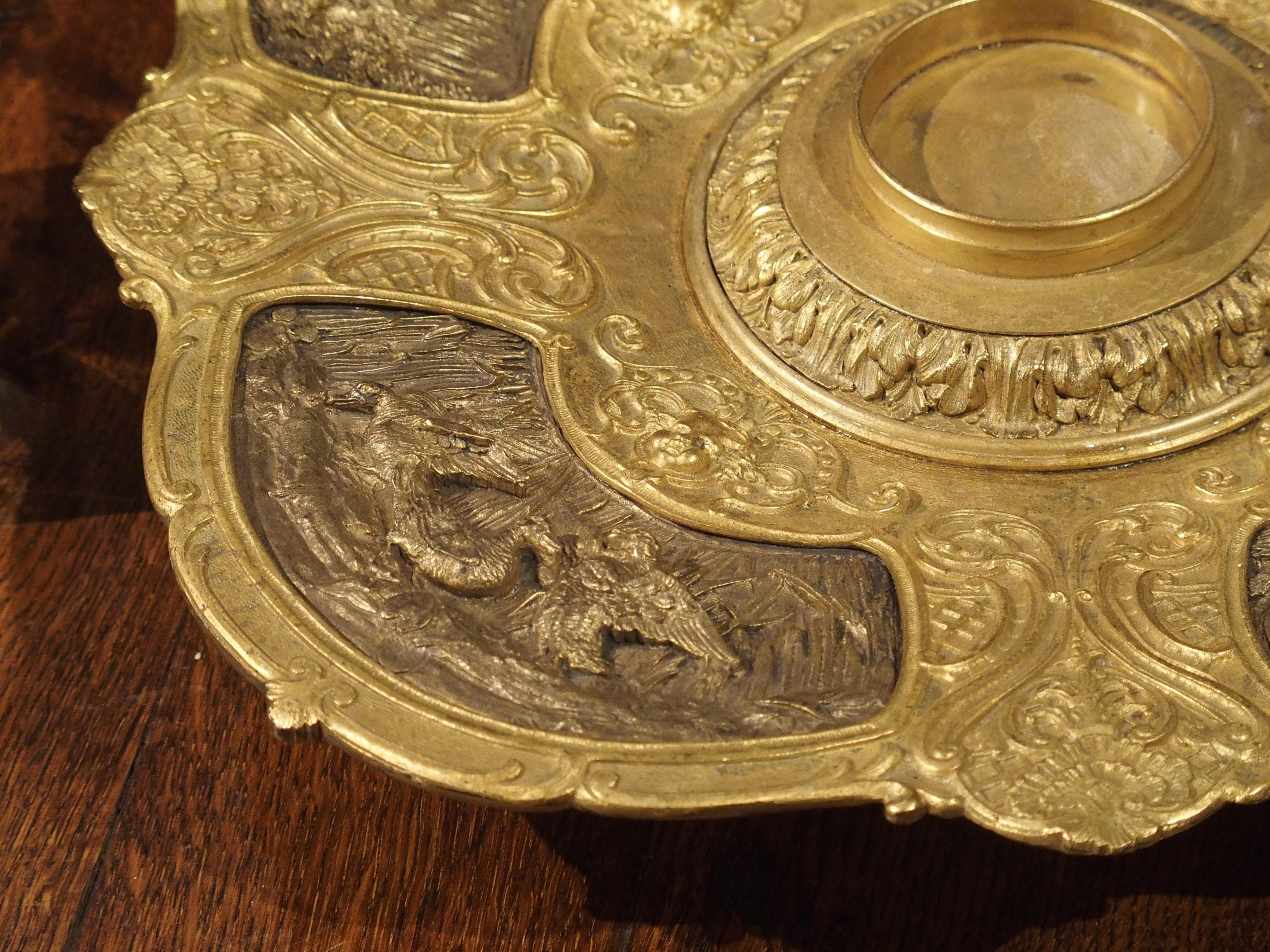 19th Century French Bronze and Crystal Inkwell with Animal Motifs 9