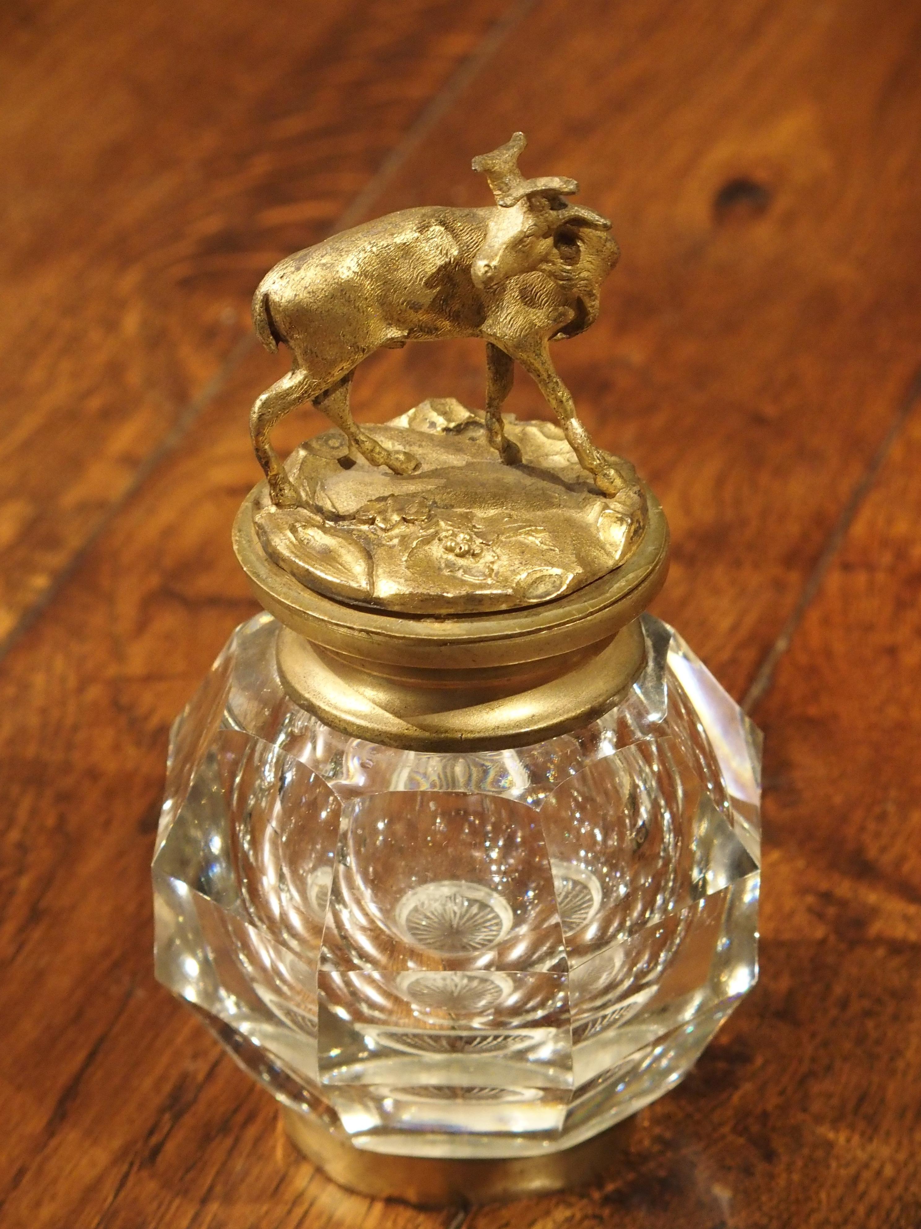 19th Century French Bronze and Crystal Inkwell with Animal Motifs 10