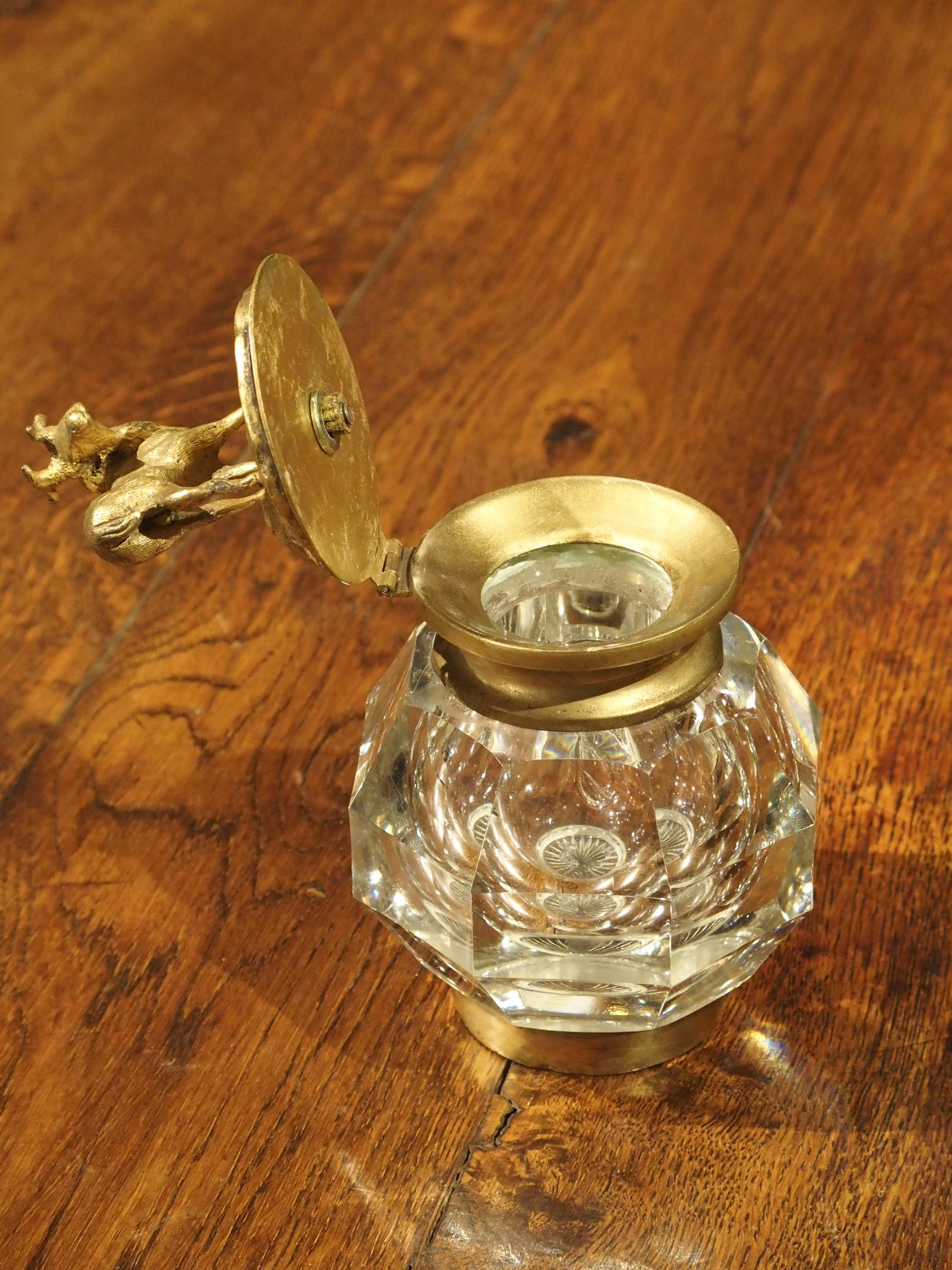 19th Century French Bronze and Crystal Inkwell with Animal Motifs 11