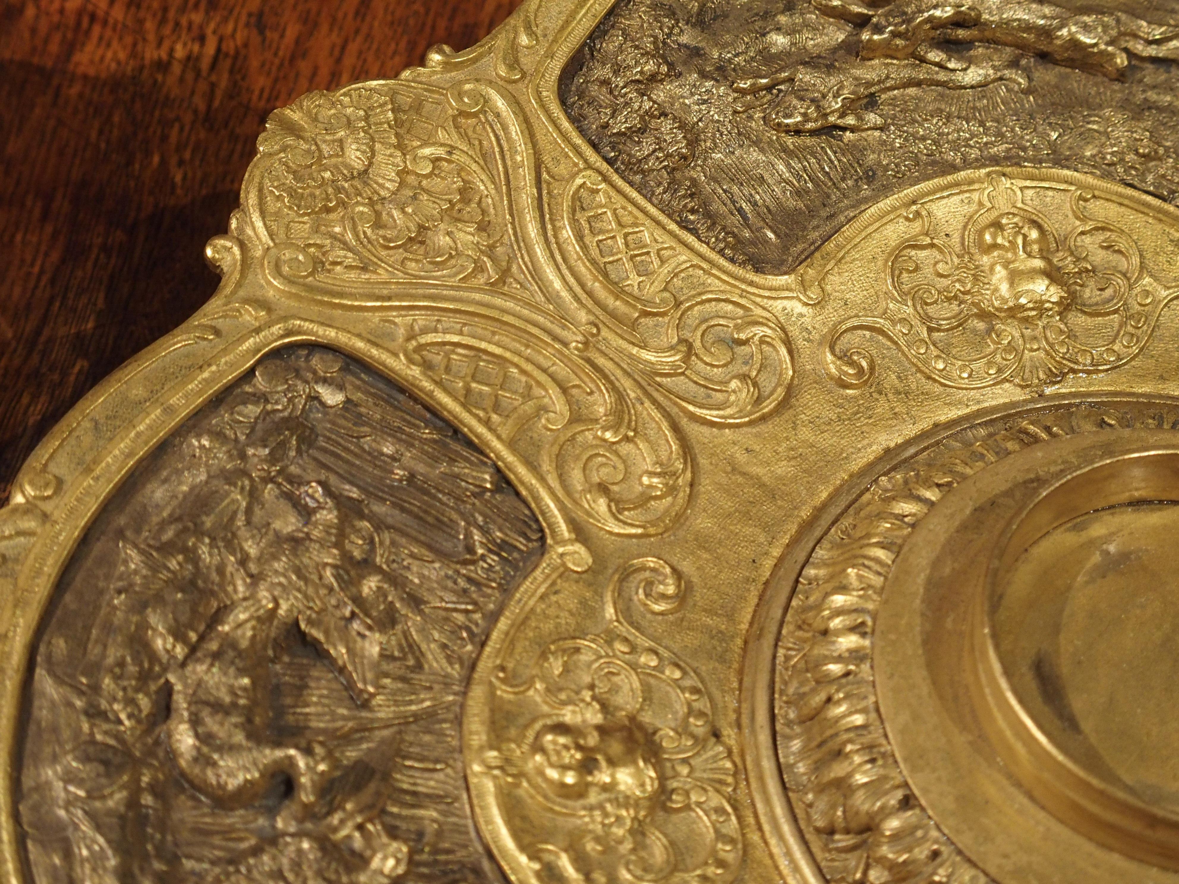 19th Century French Bronze and Crystal Inkwell with Animal Motifs 13