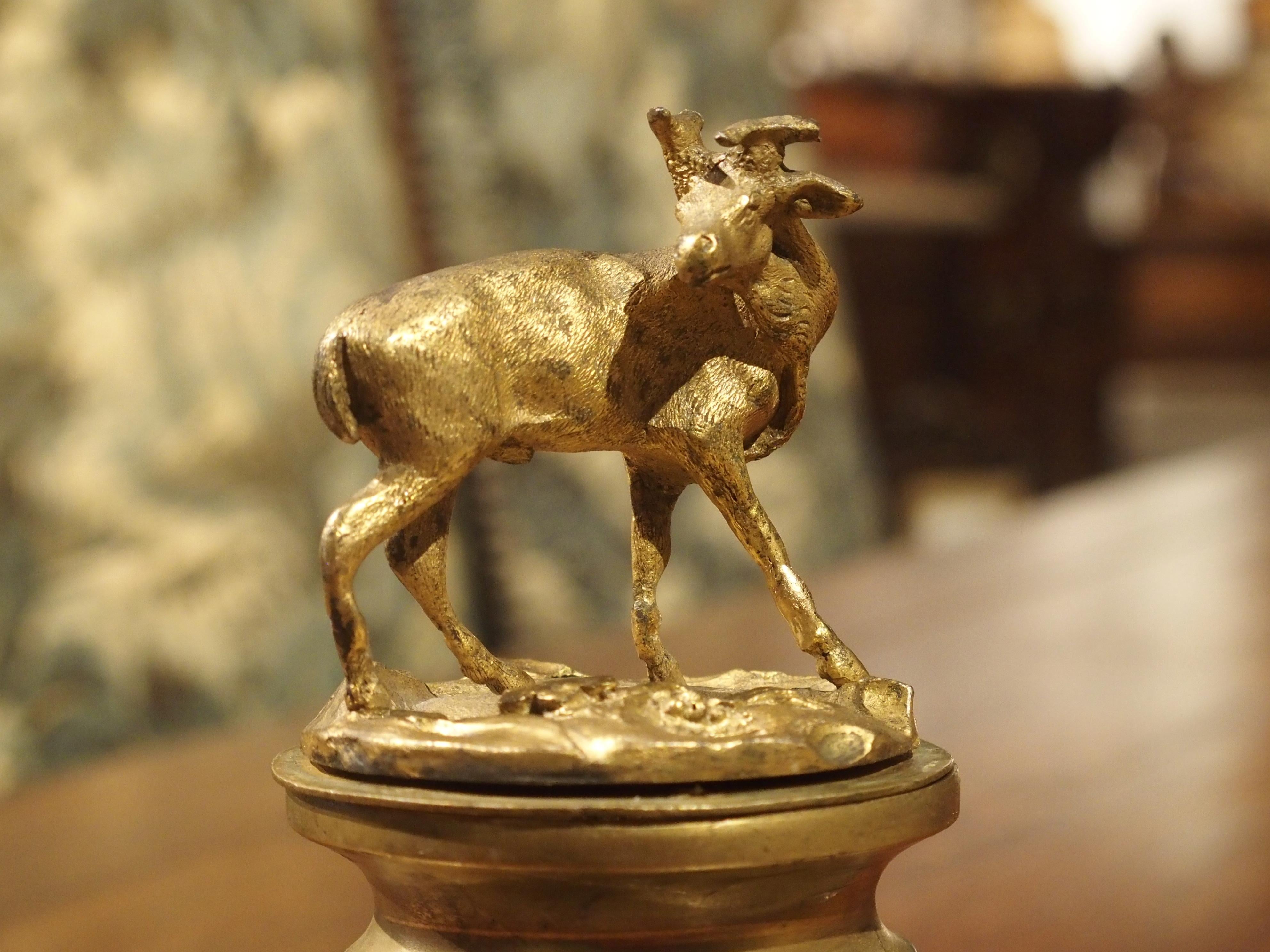 19th Century French Bronze and Crystal Inkwell with Animal Motifs 5