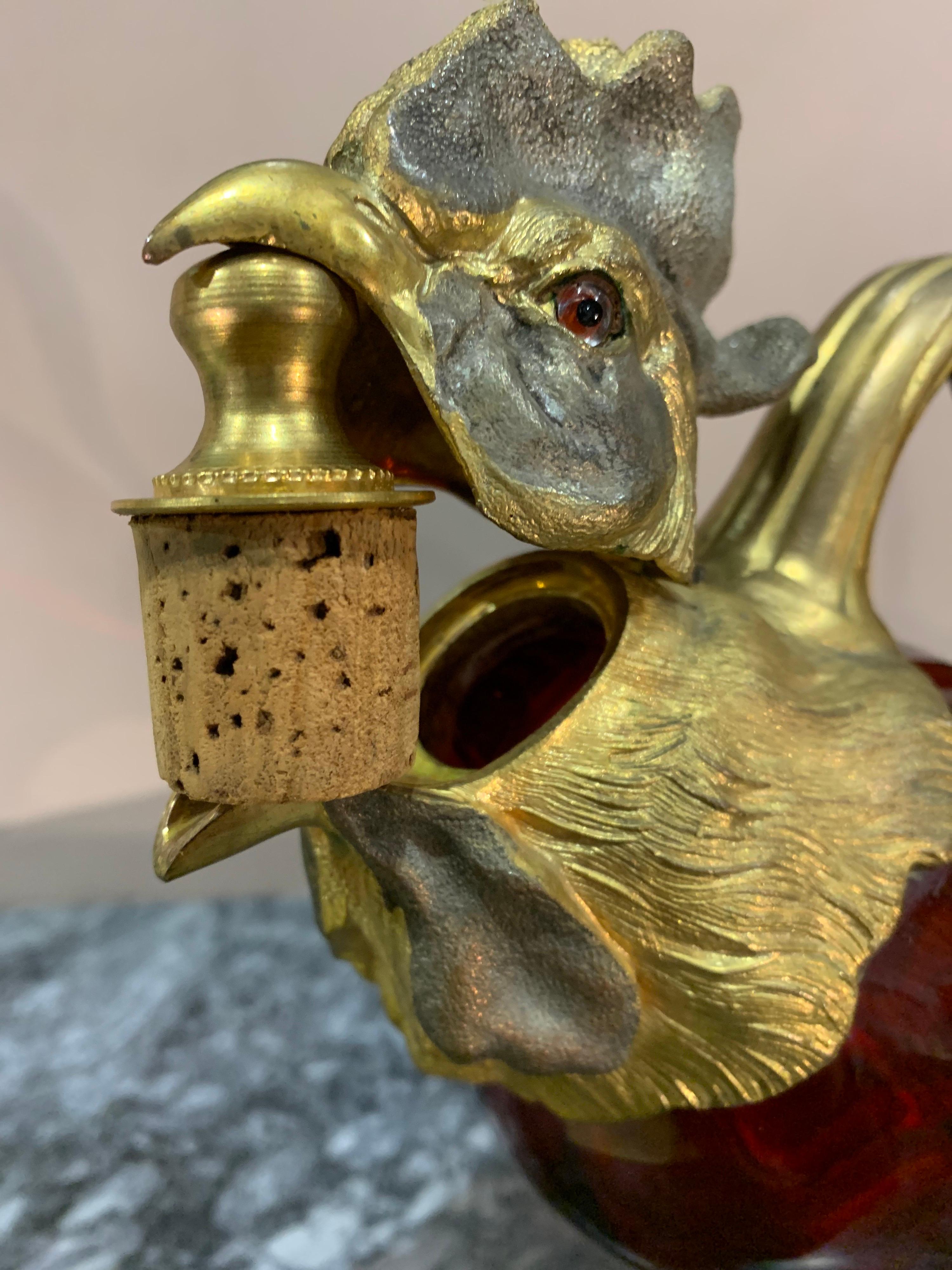 19th Century French Bronze and Glass Rooster Claret 5