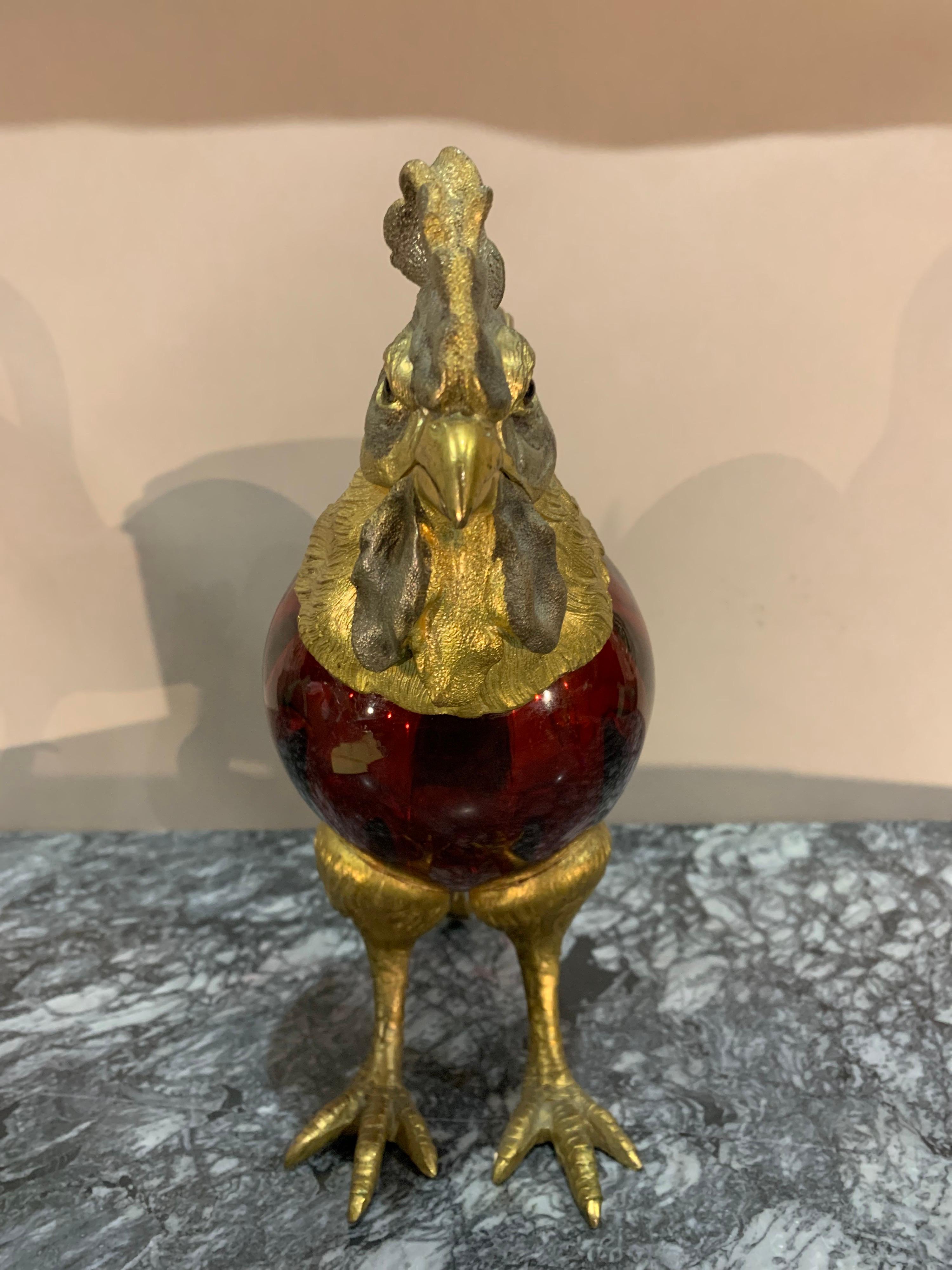 19th Century French Bronze and Glass Rooster Claret 6