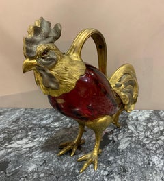 19th Century French Bronze and Glass Rooster Claret