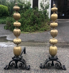 19th Century French Bronze and Iron Andirons