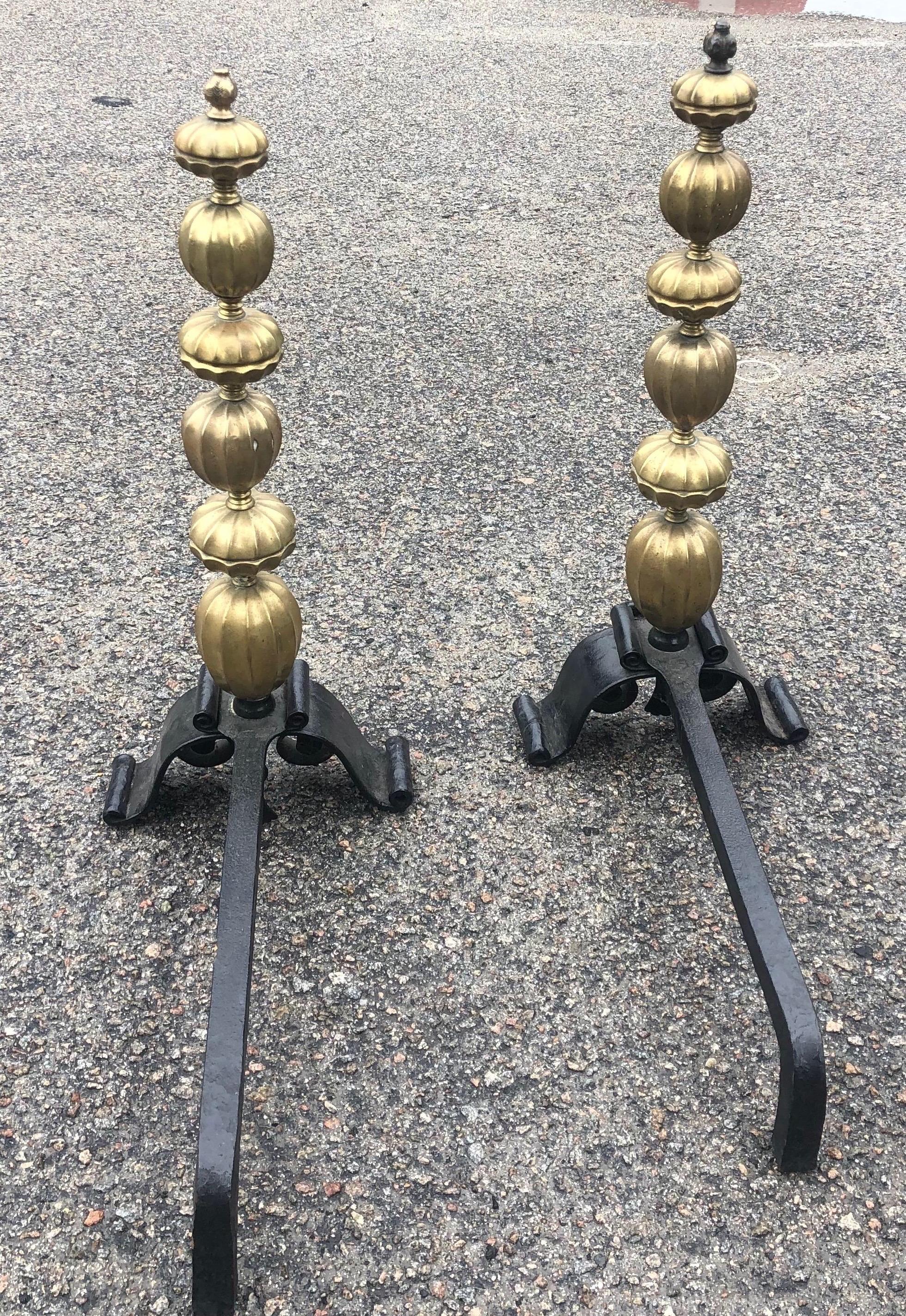 19th Century French Bronze and Iron Andirons For Sale 3