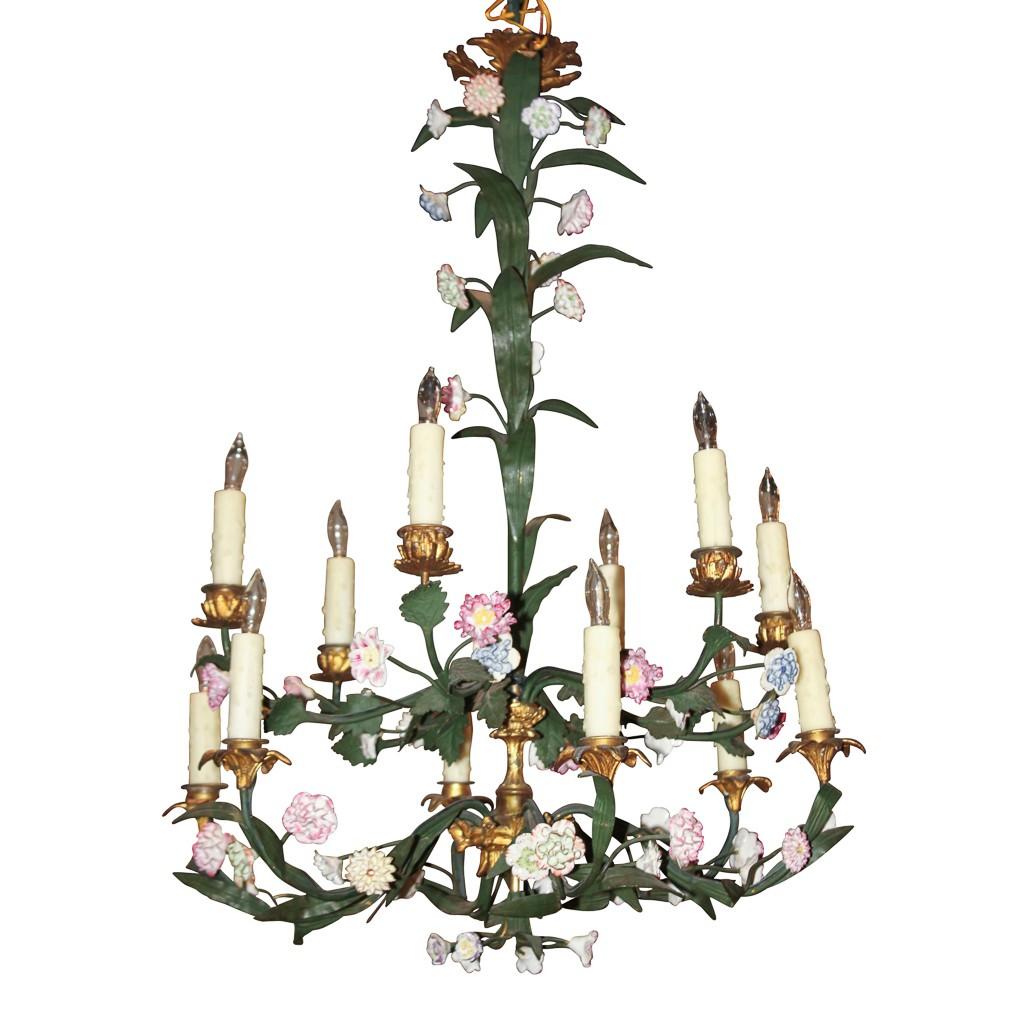 19th Century French Bronze and Iron Flower Chandelier