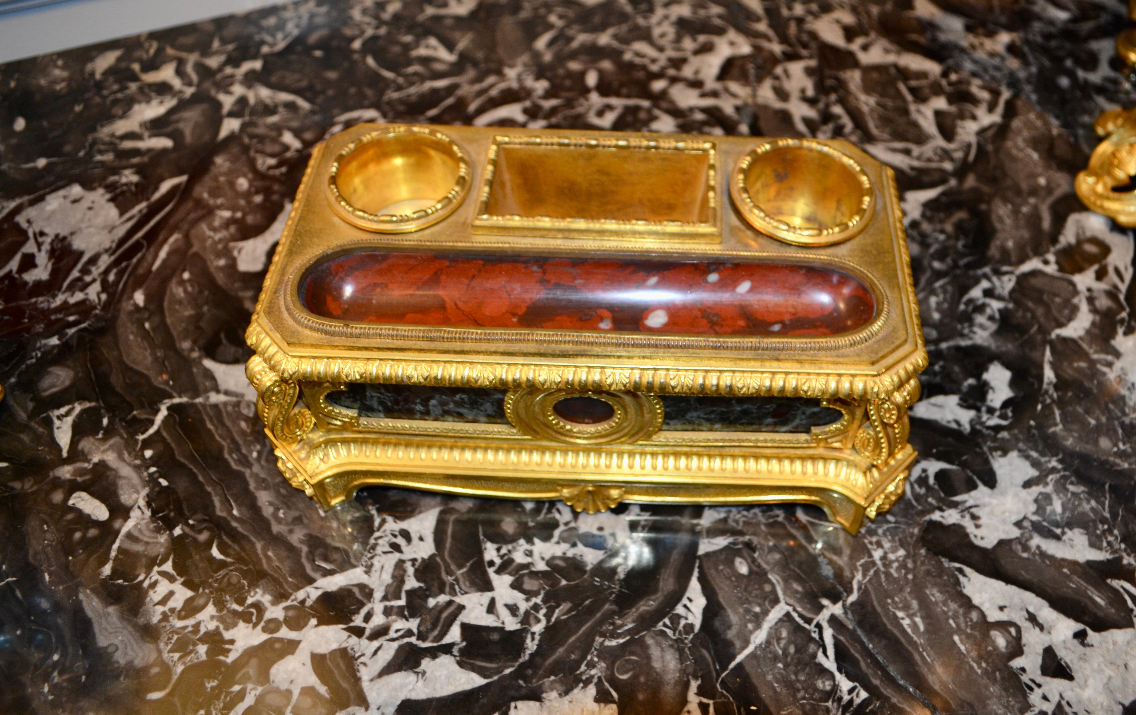 19th Century French Bronze and Marble Ink Well For Sale 3