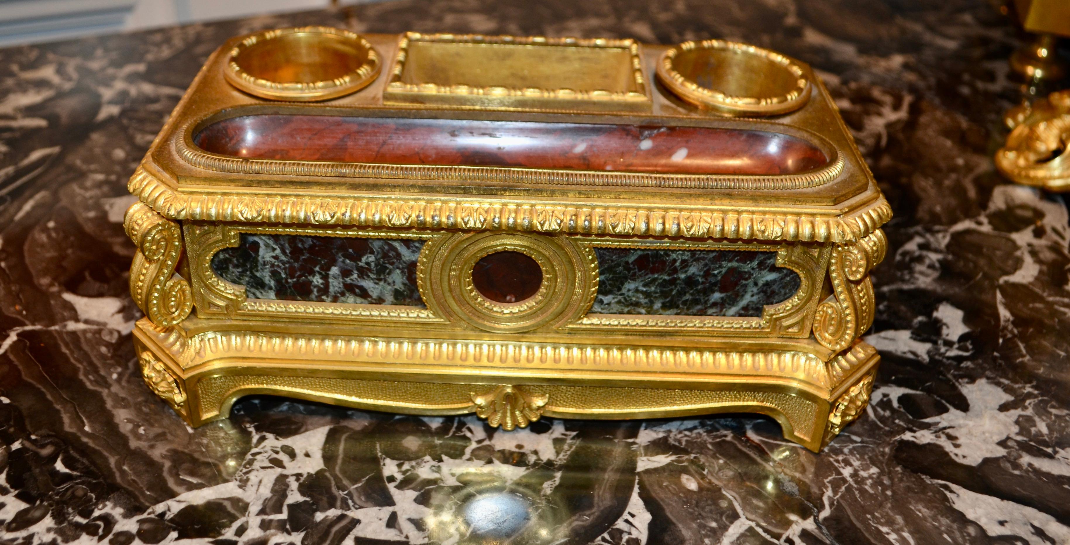 19th Century French Bronze and Marble Ink Well For Sale 4