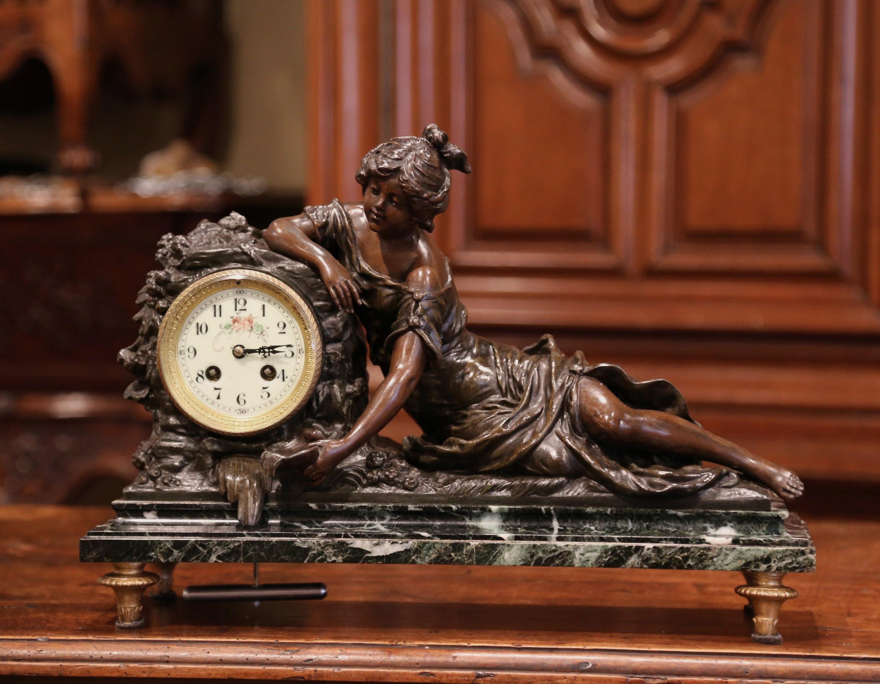 19th Century French Bronze and Marble Mantel Clock Signed L & F Moreau 1