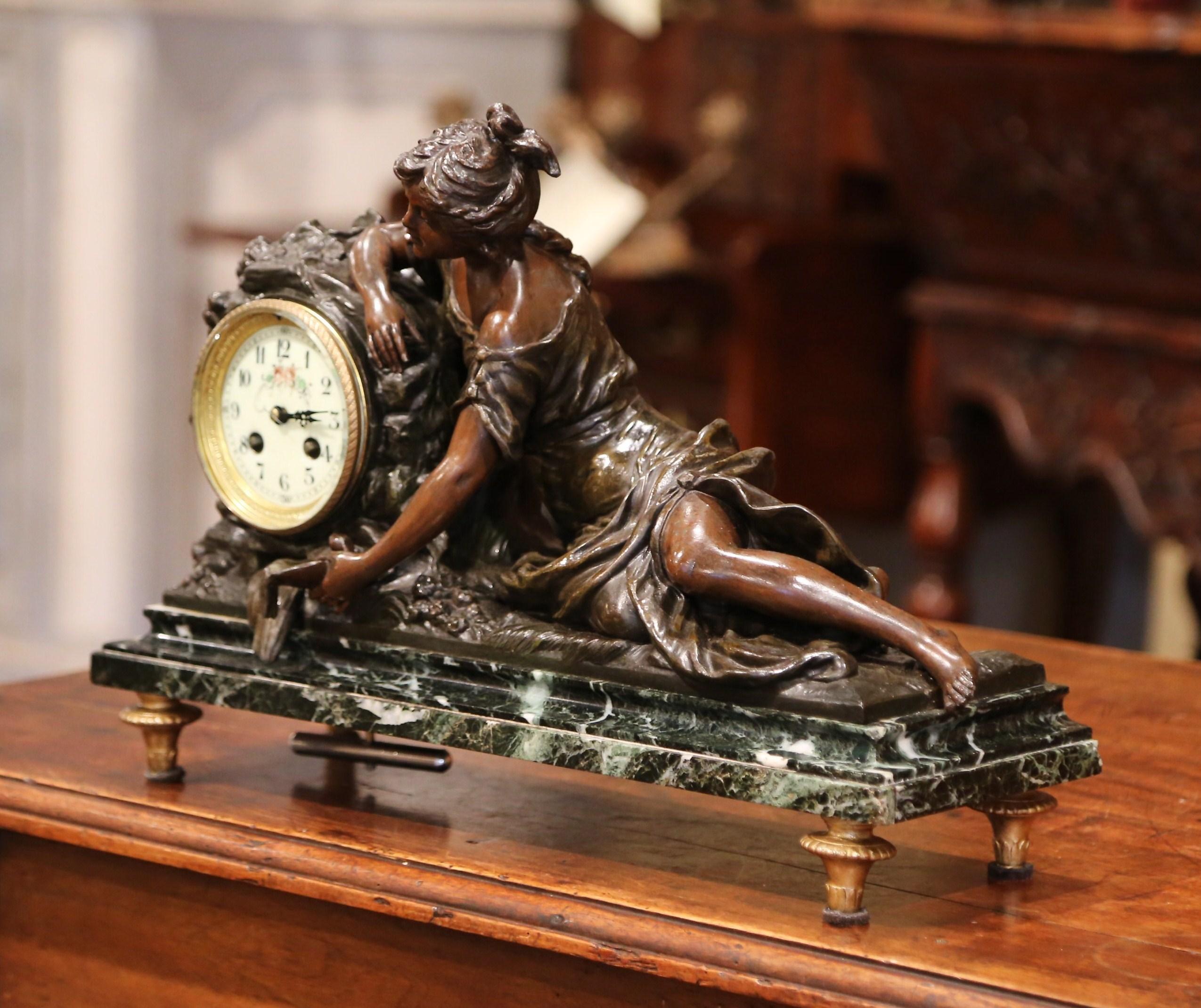 19th Century French Bronze and Marble Mantel Clock Signed L & F Moreau 3