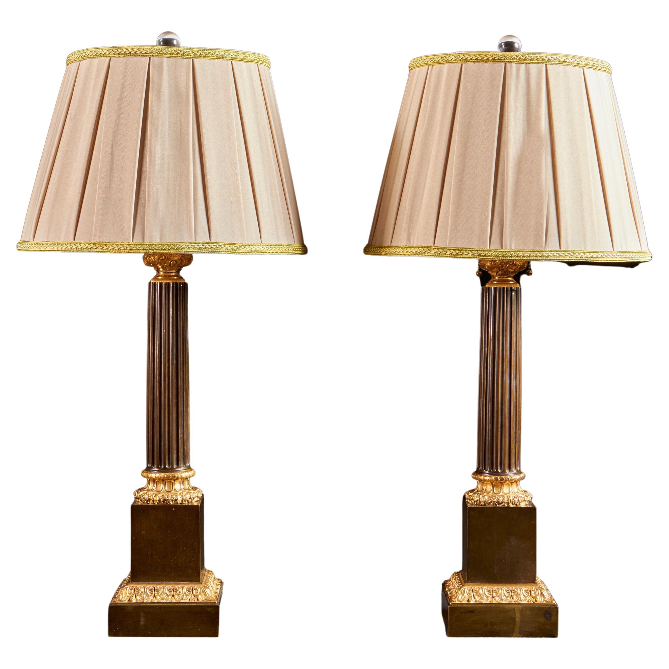 19th Century French Bronze and Ormolu Carcel Table Lamps For Sale