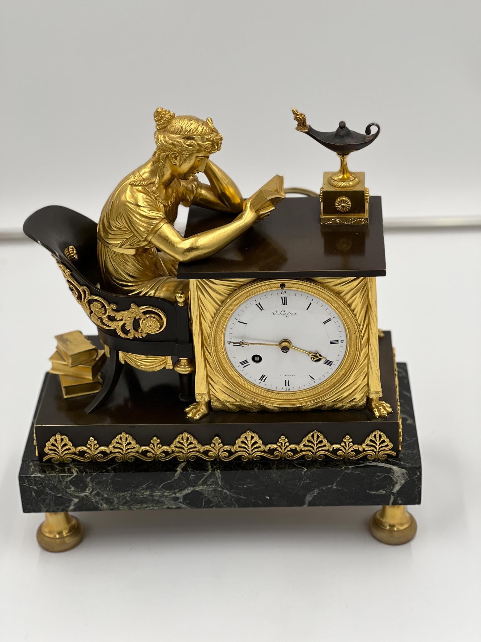Französische Uhr aus Bronze und Goldbronze des 19. Jahrhunderts im Zustand „Gut“ im Angebot in Scottsdale, AZ