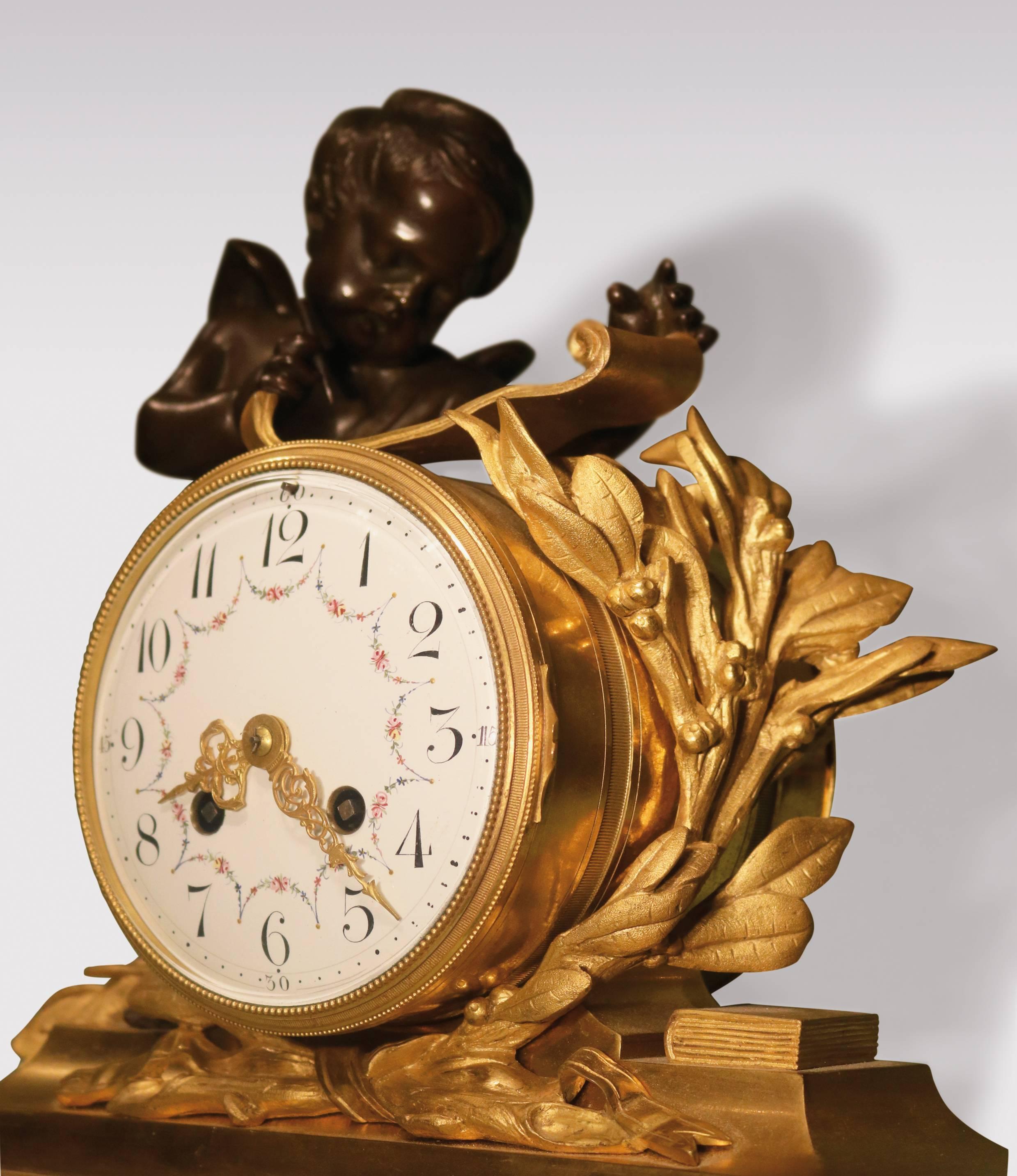 19th Century French Bronze and Ormolu Clock Garniture In Good Condition For Sale In London, GB