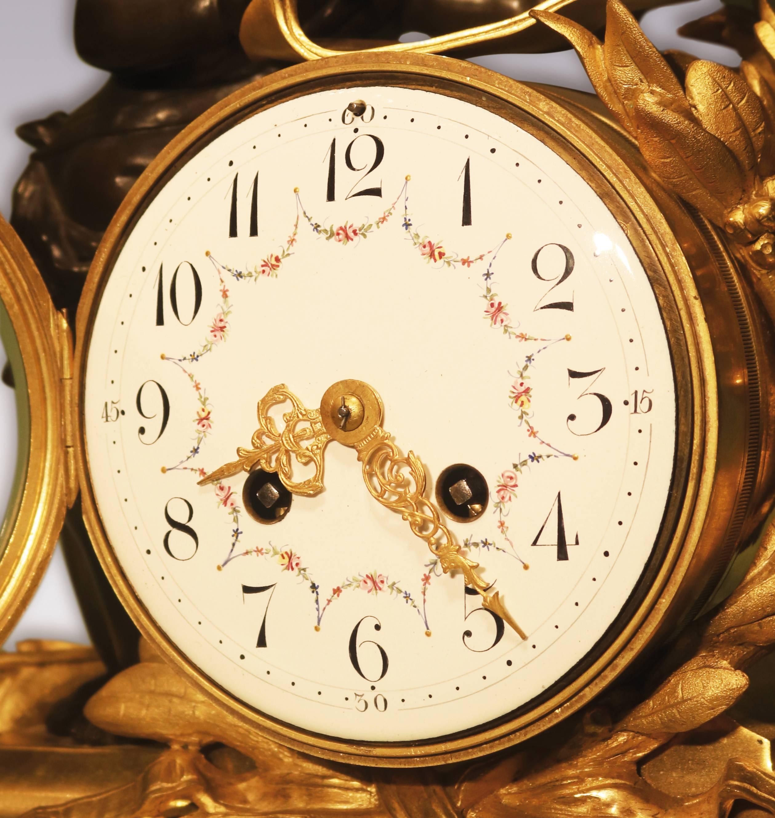 Garniture d'horloge française du 19ème siècle en bronze et bronze doré Bon état - En vente à London, GB