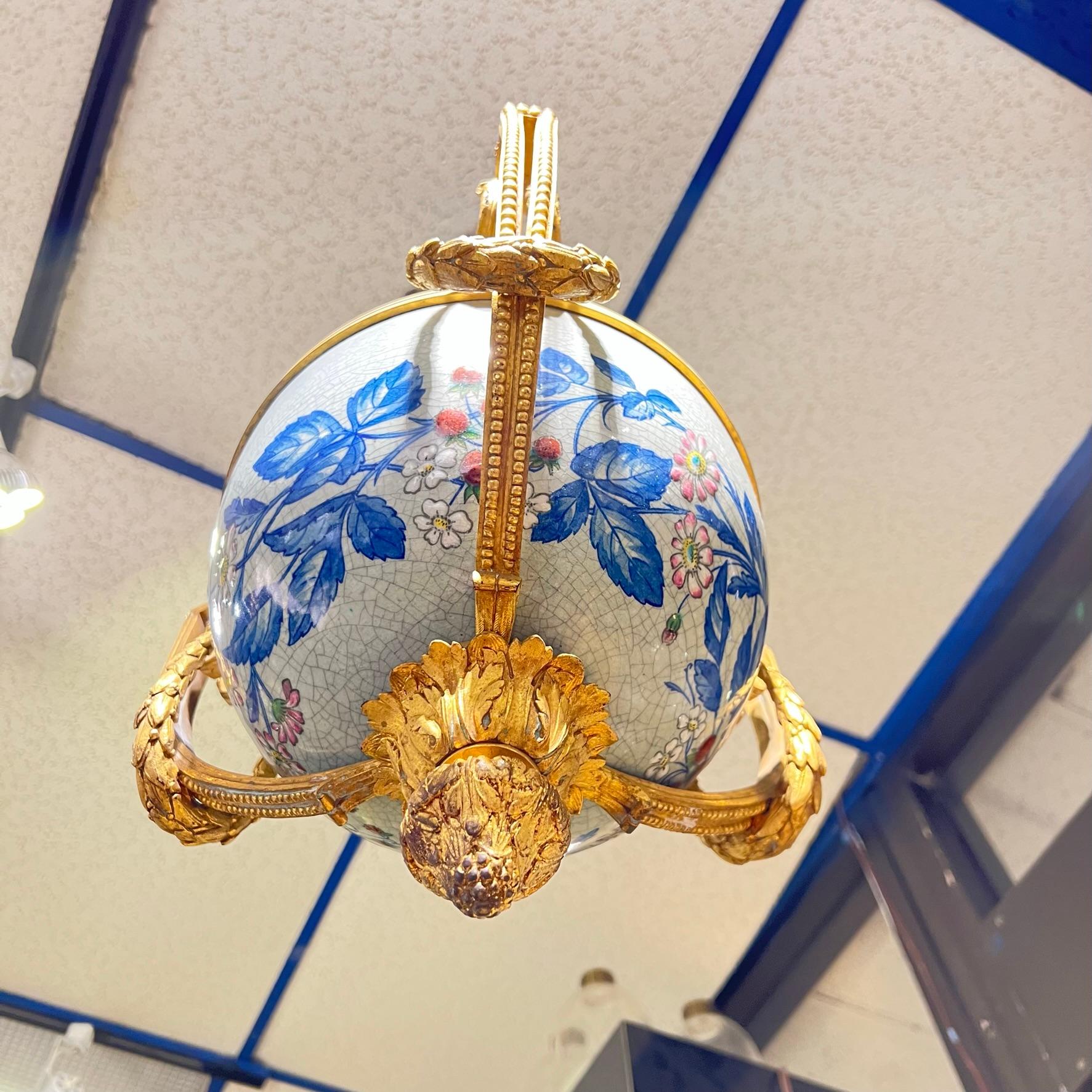 Französische hängende Öllampe aus Bronze und Keramik des 19. Jahrhunderts von Gagneau im Angebot 7