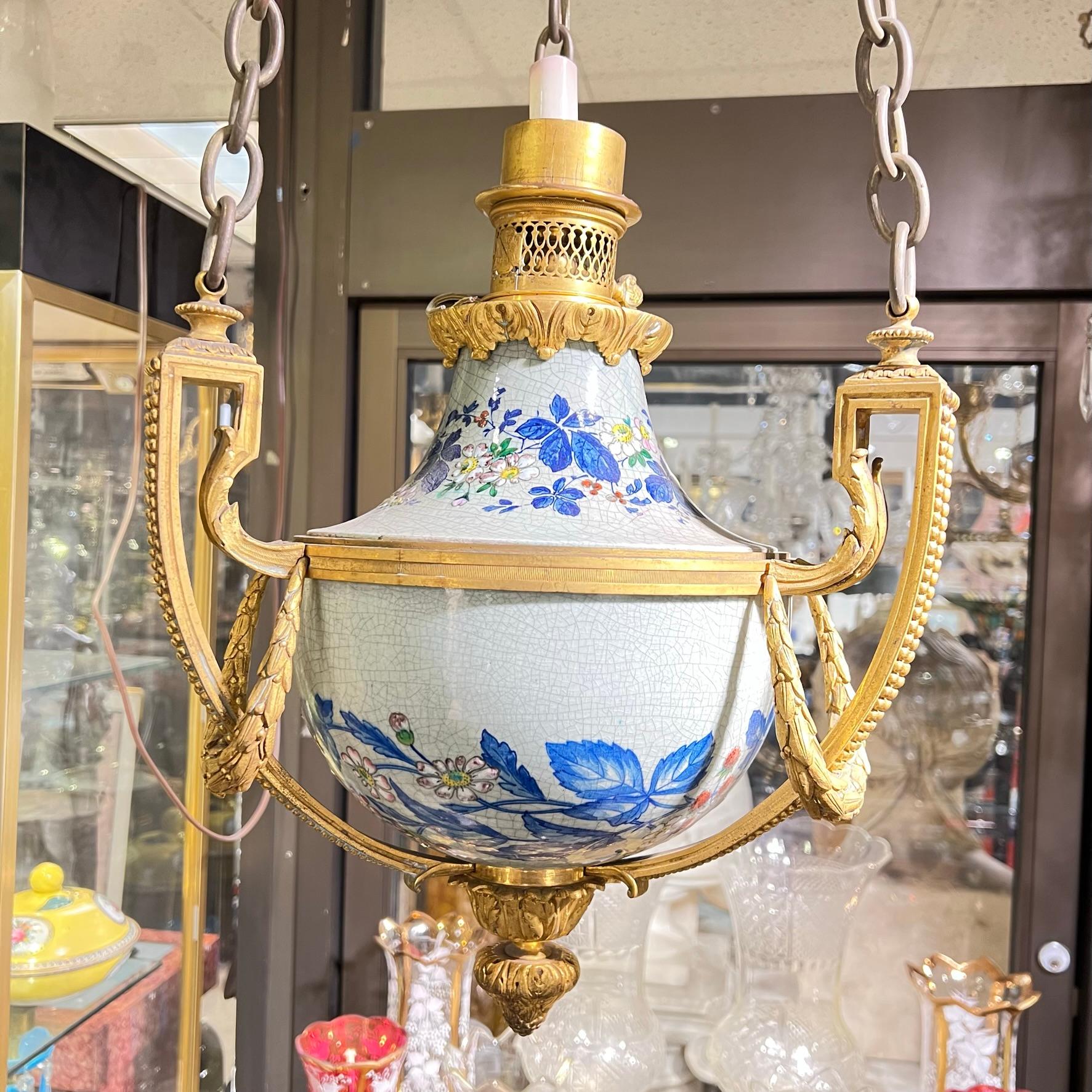 Französische hängende Öllampe aus Bronze und Keramik des 19. Jahrhunderts von Gagneau im Angebot 5