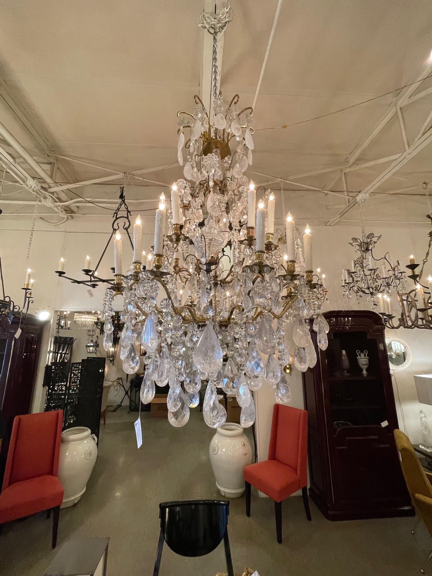 19th Century French Bronze and Rock Crystal Chandelier In Good Condition In Dallas, TX