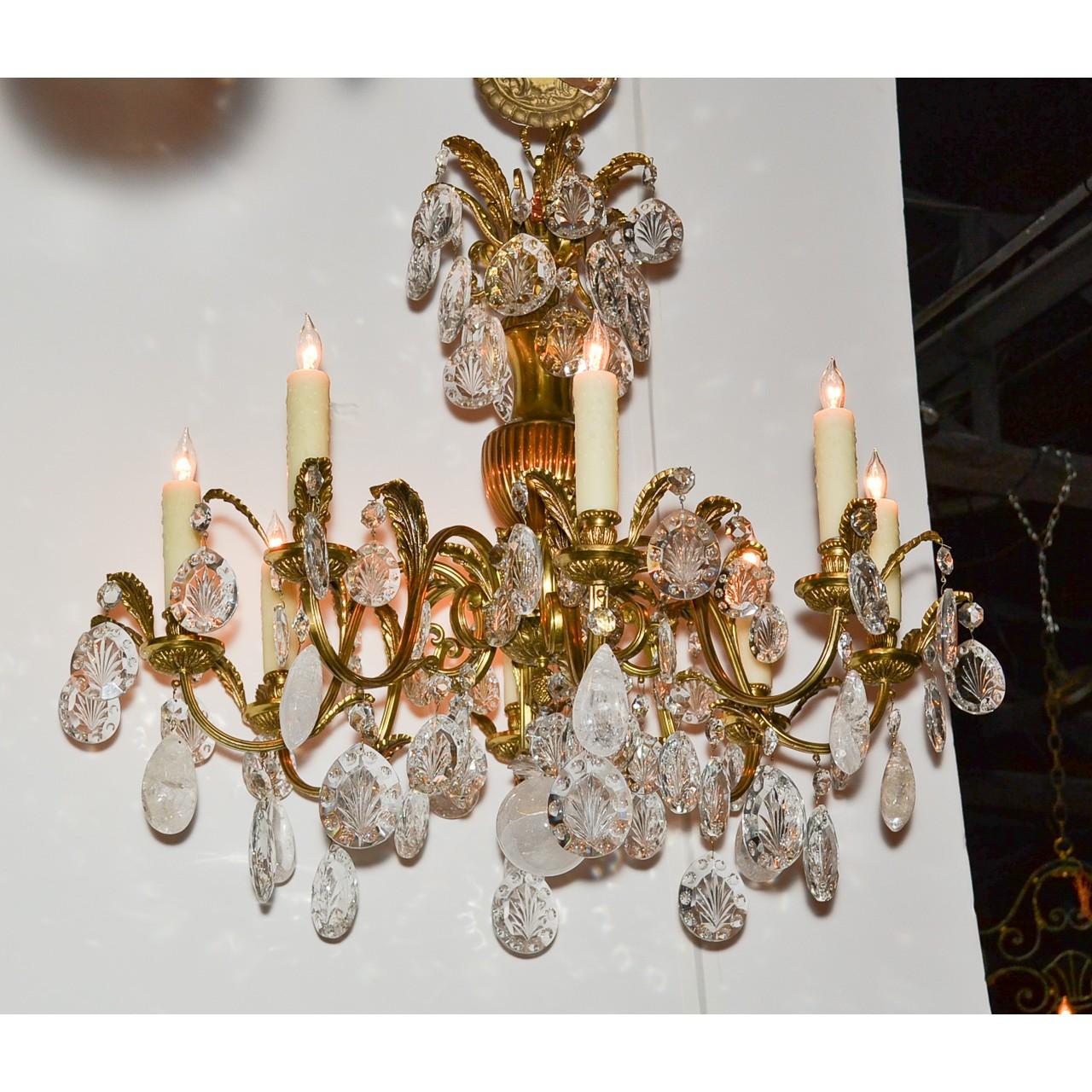 20th Century 19th Century French Bronze and Rock Crystal Chandelier
