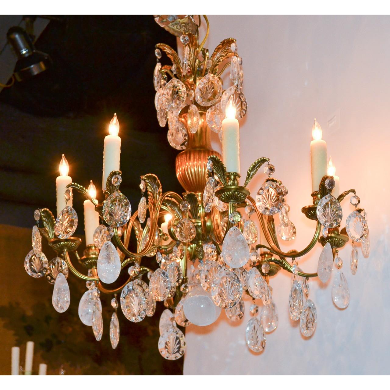19th Century French Bronze and Rock Crystal Chandelier 1