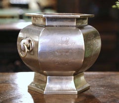 19th Century French Bronze and Silvered Engraved Planter with Floral Arrangement