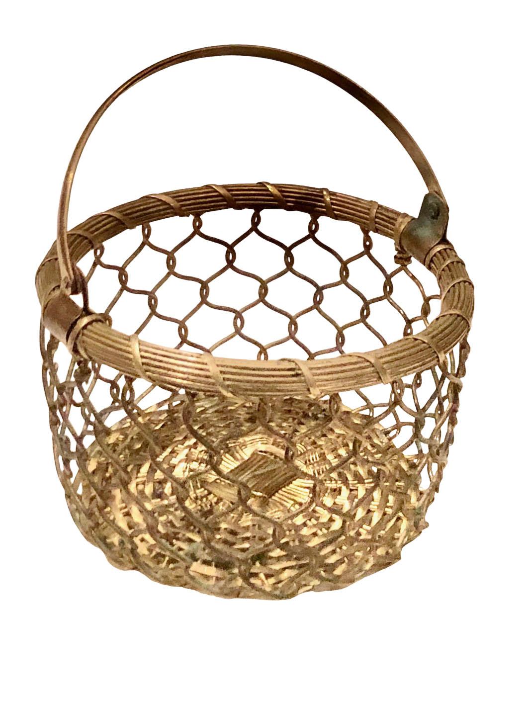 19th Century French Bronze Basket In Good Condition For Sale In Tampa, FL