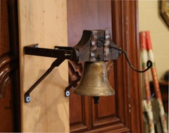 19th Century French Bronze Bell with Original Metal and Oak Wall Bracket