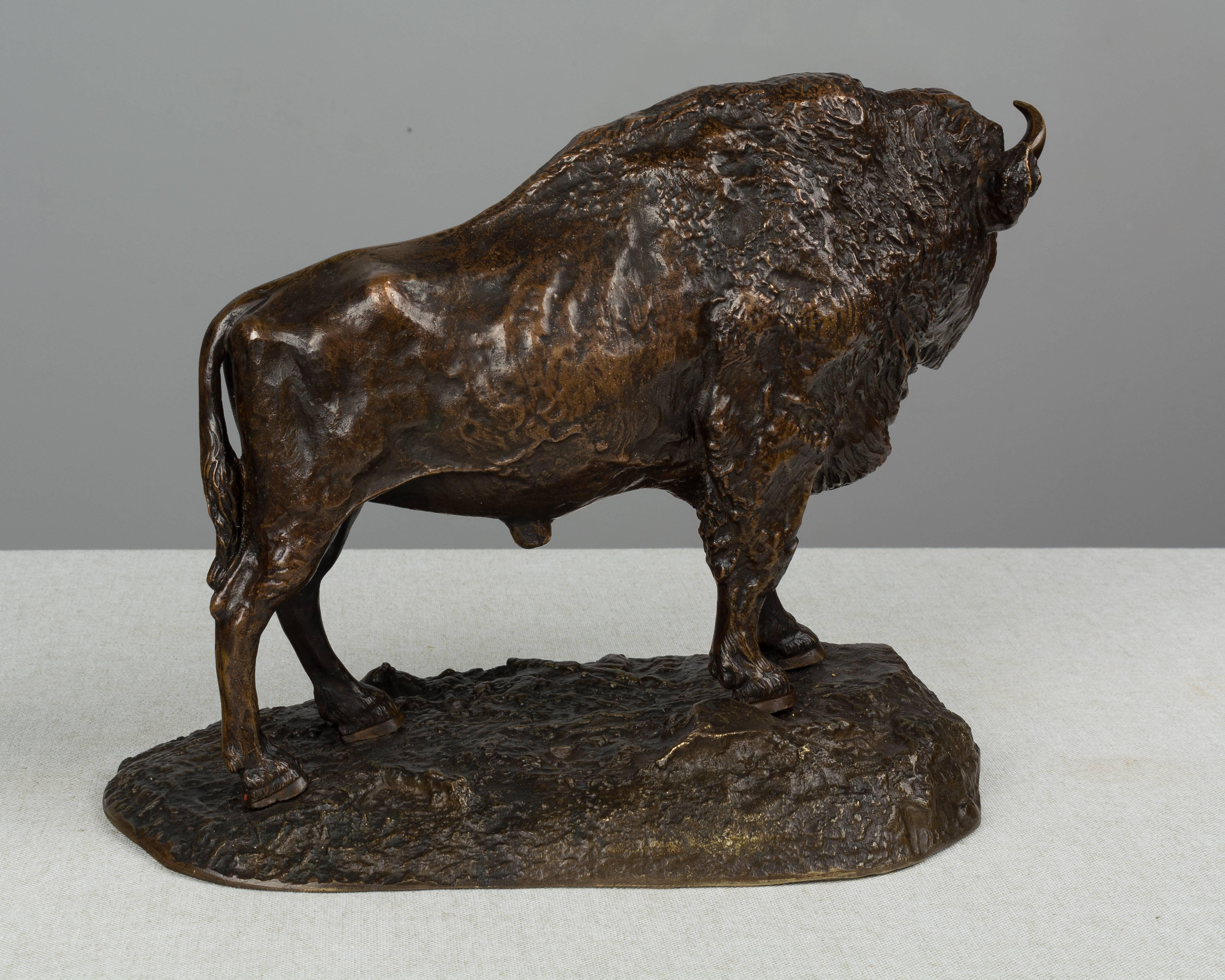A 19th century French cast bronze bison sculpture. Unsigned. Weight: 20 lbs.