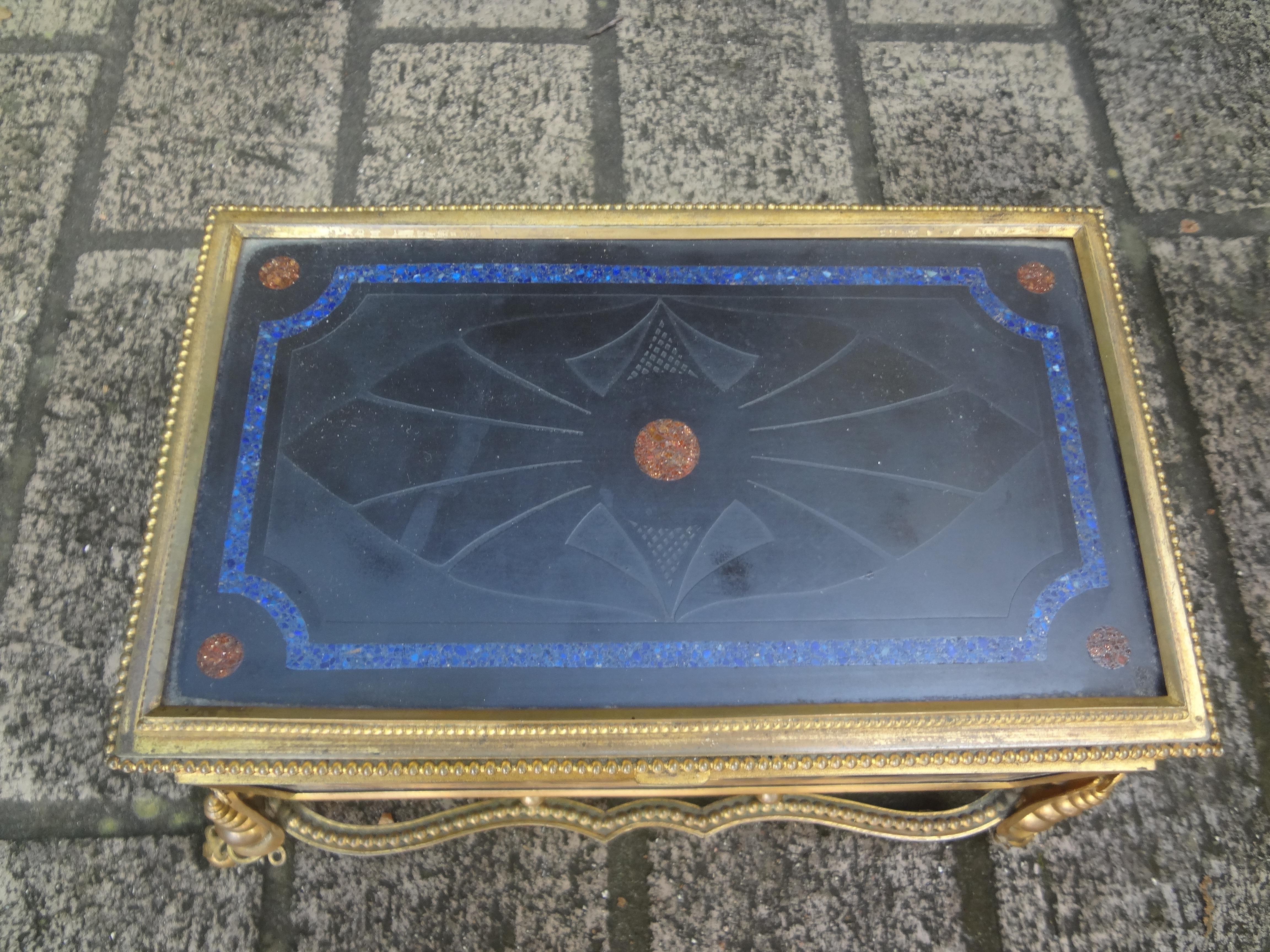 Baroque 19th Century French Bronze Box with Semi Precious Stones For Sale