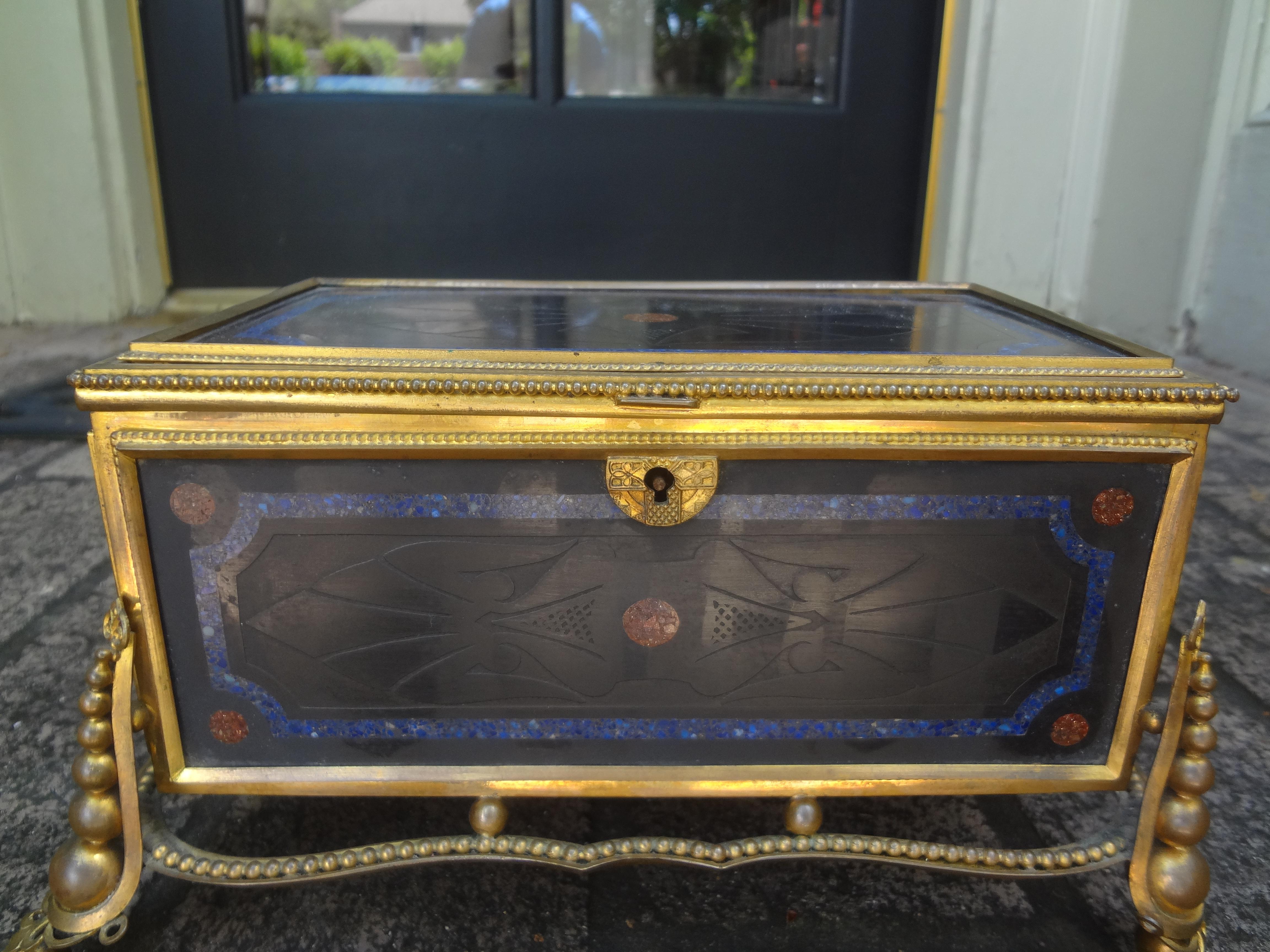 19th Century French Bronze Box with Semi Precious Stones In Good Condition For Sale In Houston, TX
