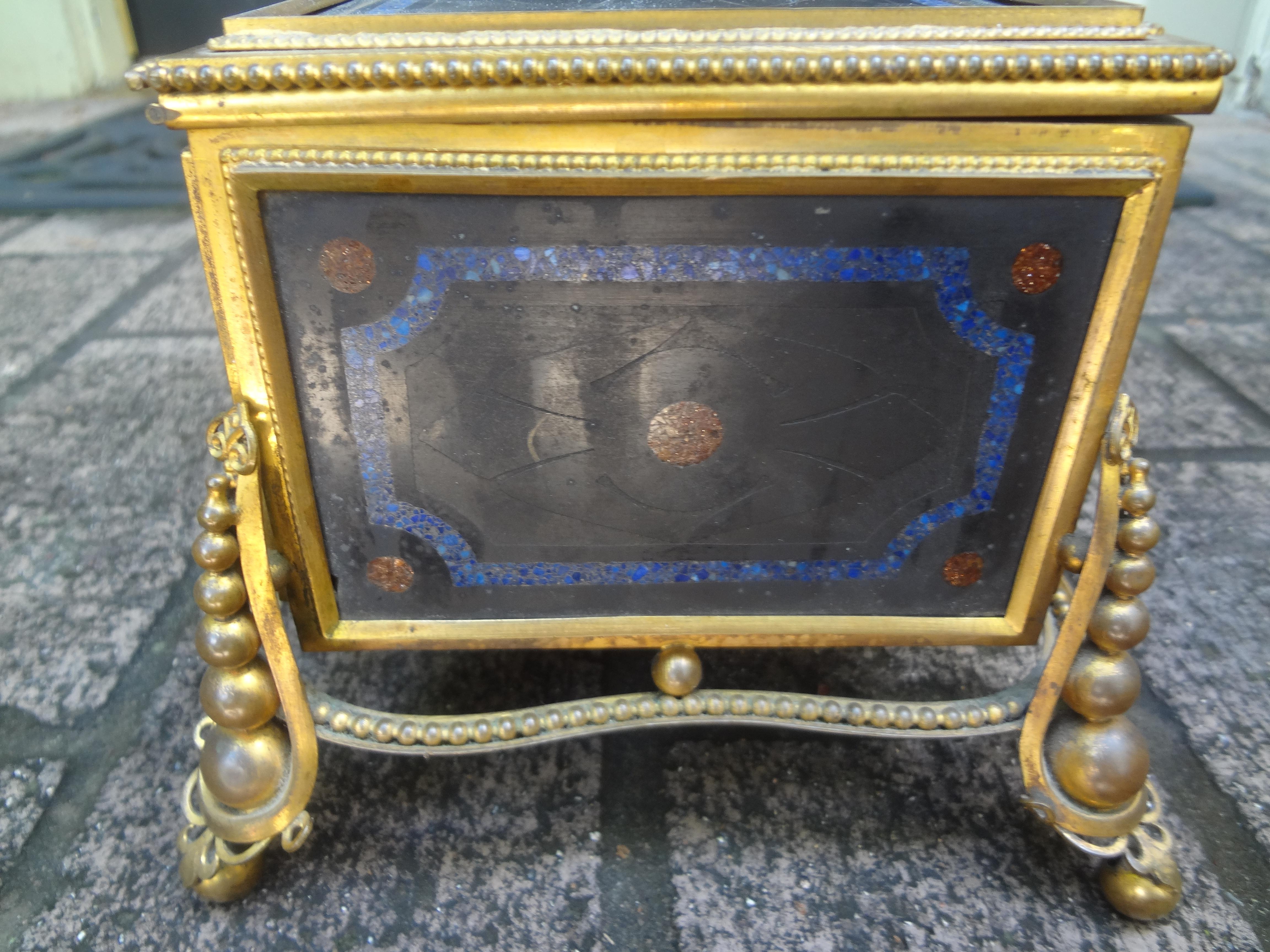 19th Century French Bronze Box with Semi Precious Stones For Sale 1