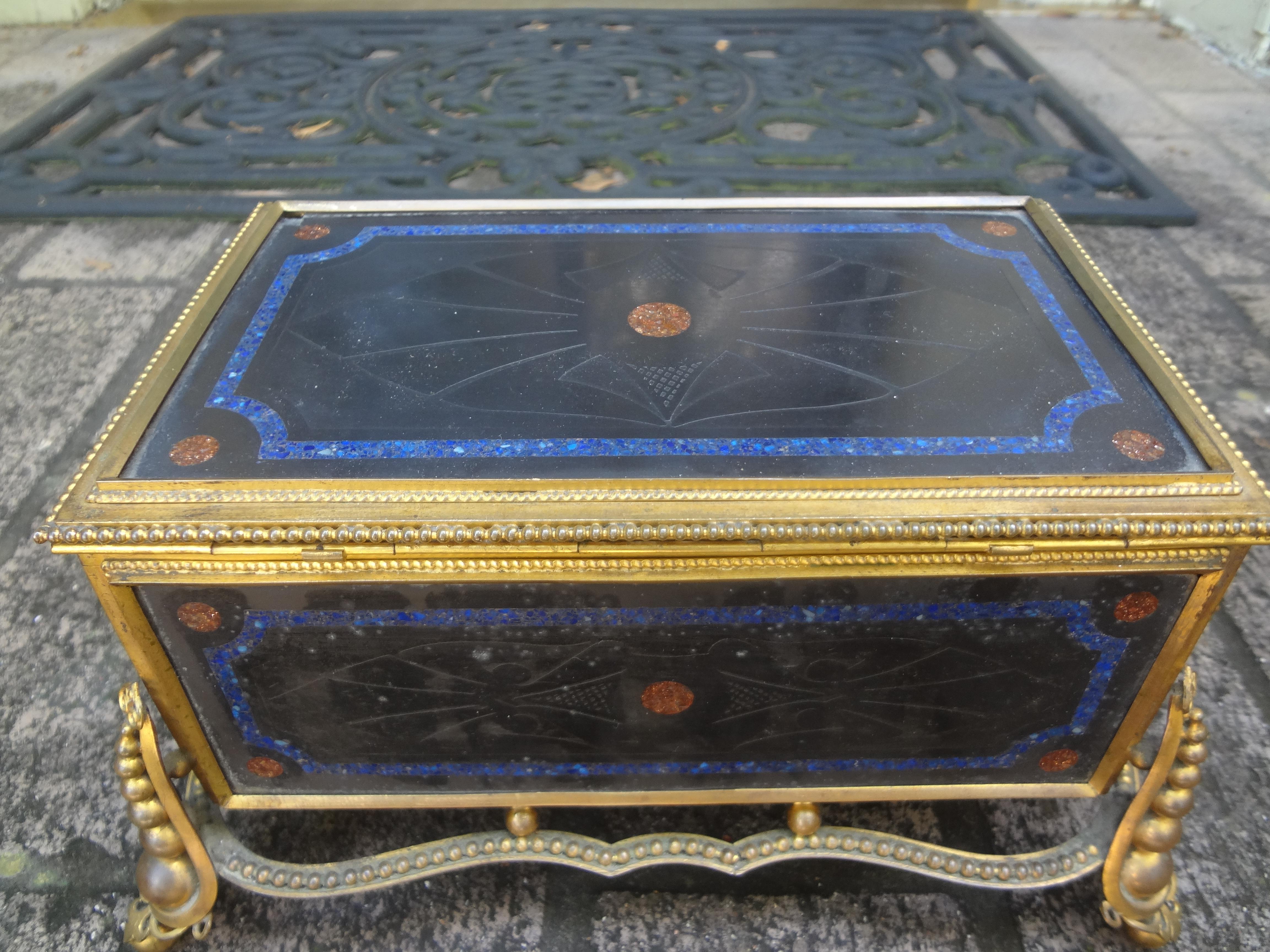 19th Century French Bronze Box with Semi Precious Stones For Sale 3