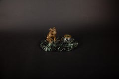19th-Century French Bronze Bulldog Inkwell by M. Bertin on Marble Base