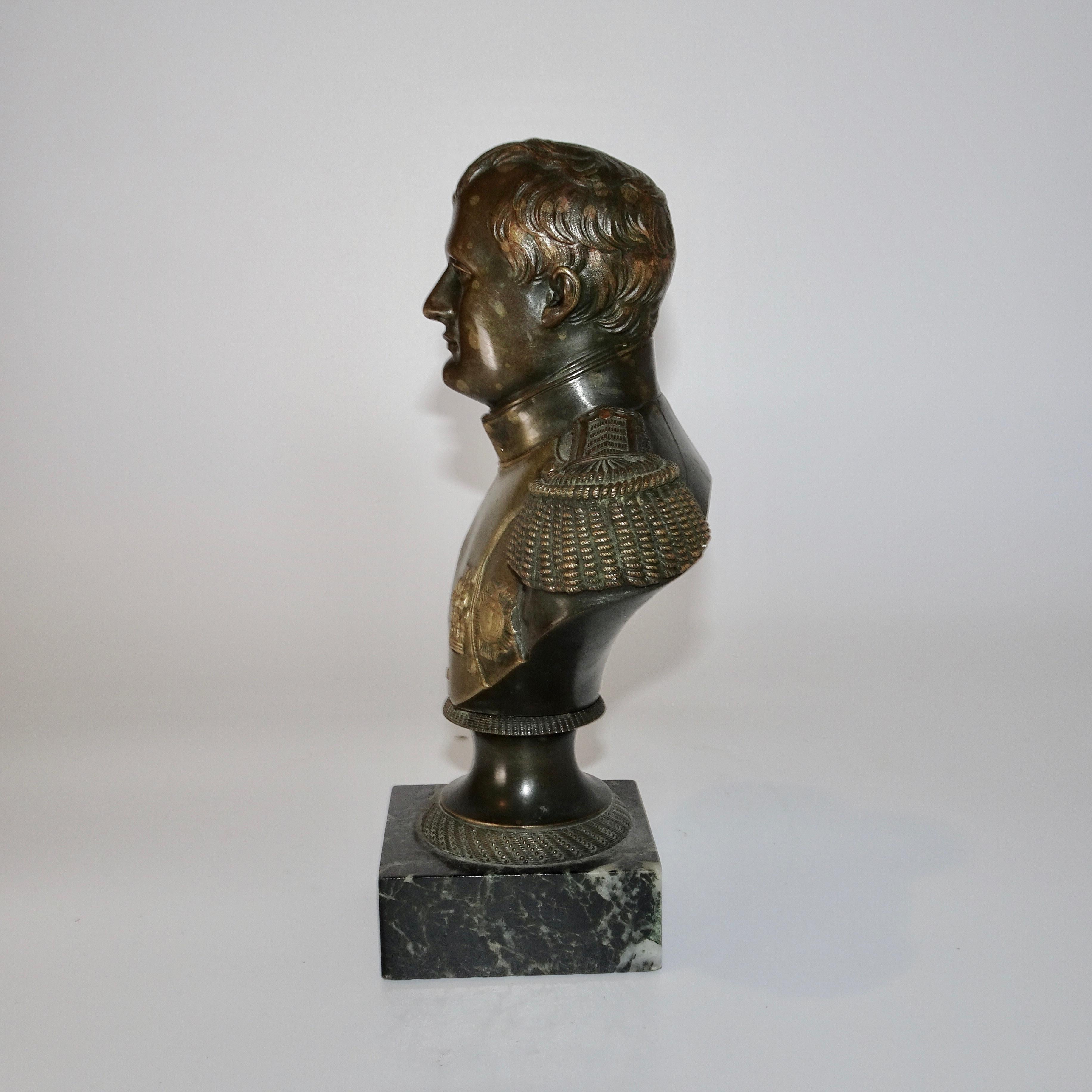 19th century French bronze bust of a decorated officer on a black base.