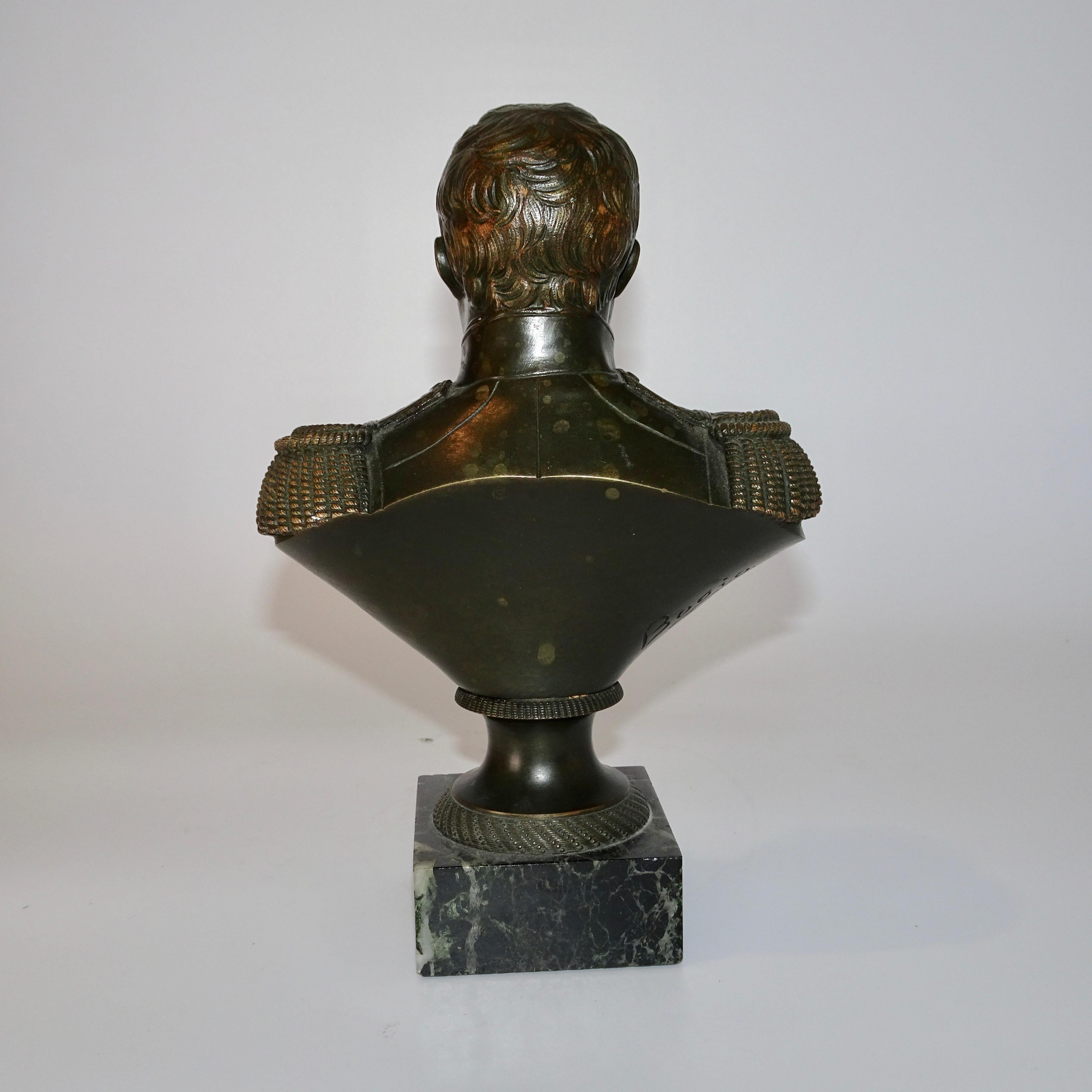 19th Century French Bronze Bust of an Officer on a Black Base In Excellent Condition For Sale In Nashville, TN