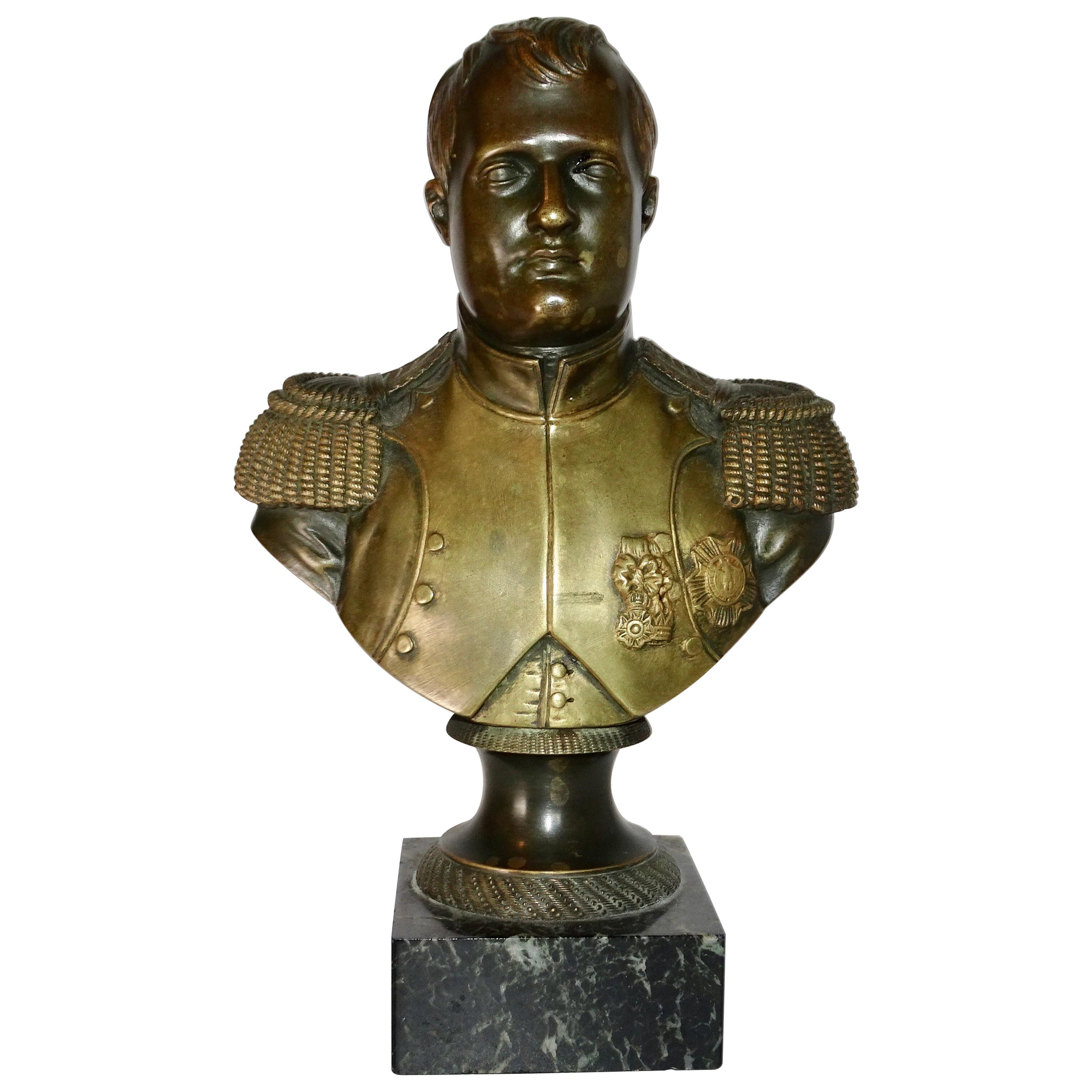 19th Century French Bronze Bust of an Officer on a Black Base For Sale