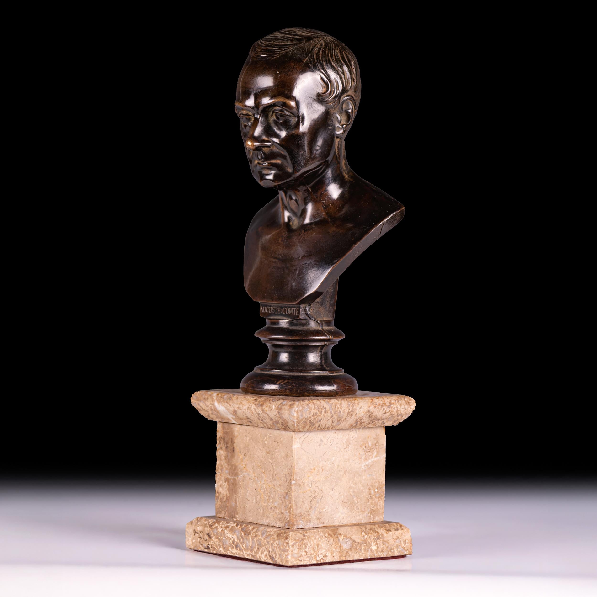Neoclassical 19th Century French Bronze Bust Of Auguste Comte (French Positivist Philosopher) For Sale