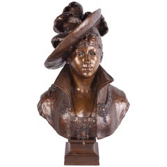 Busto di donna classica in bronzo francese del XIX secolo