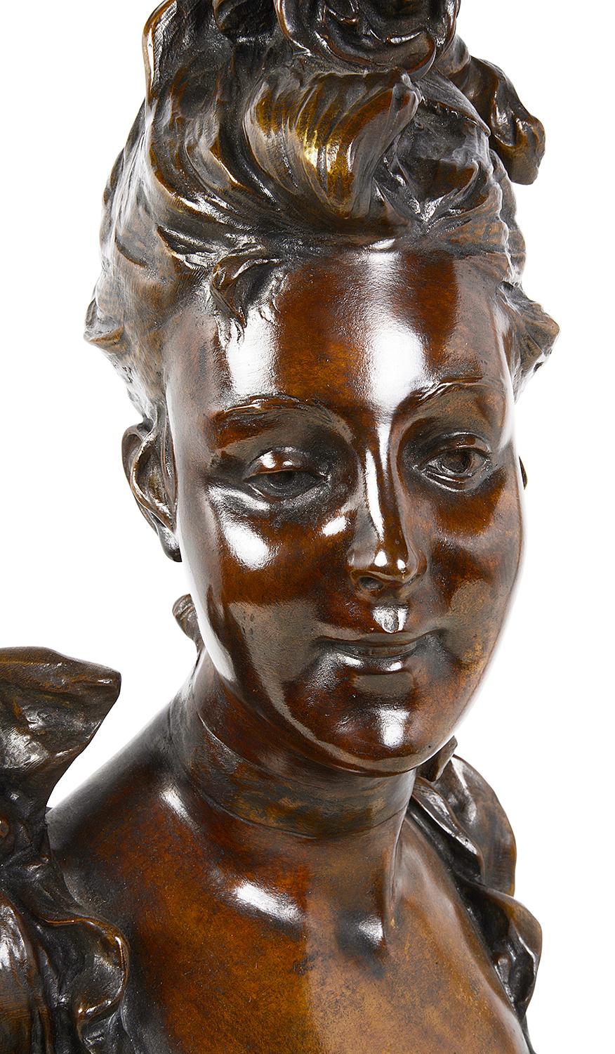 19th Century French Bronze Bust of Young Lady For Sale 1