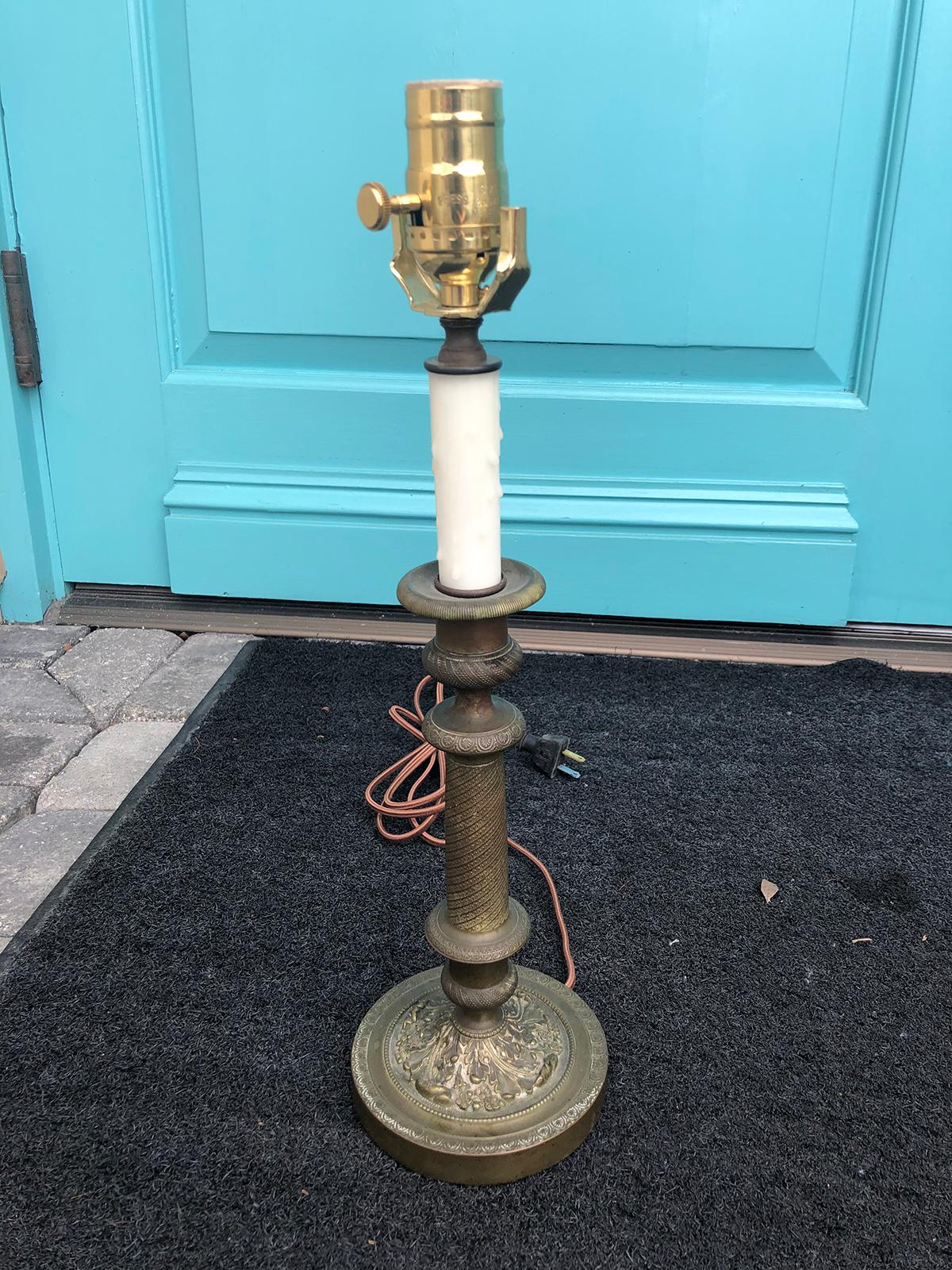 19th Century French Bronze Candlestick as Lamp In Good Condition For Sale In Atlanta, GA