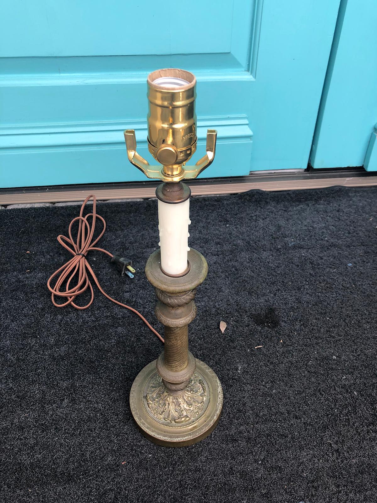 19th Century French Bronze Candlestick as Lamp For Sale 6