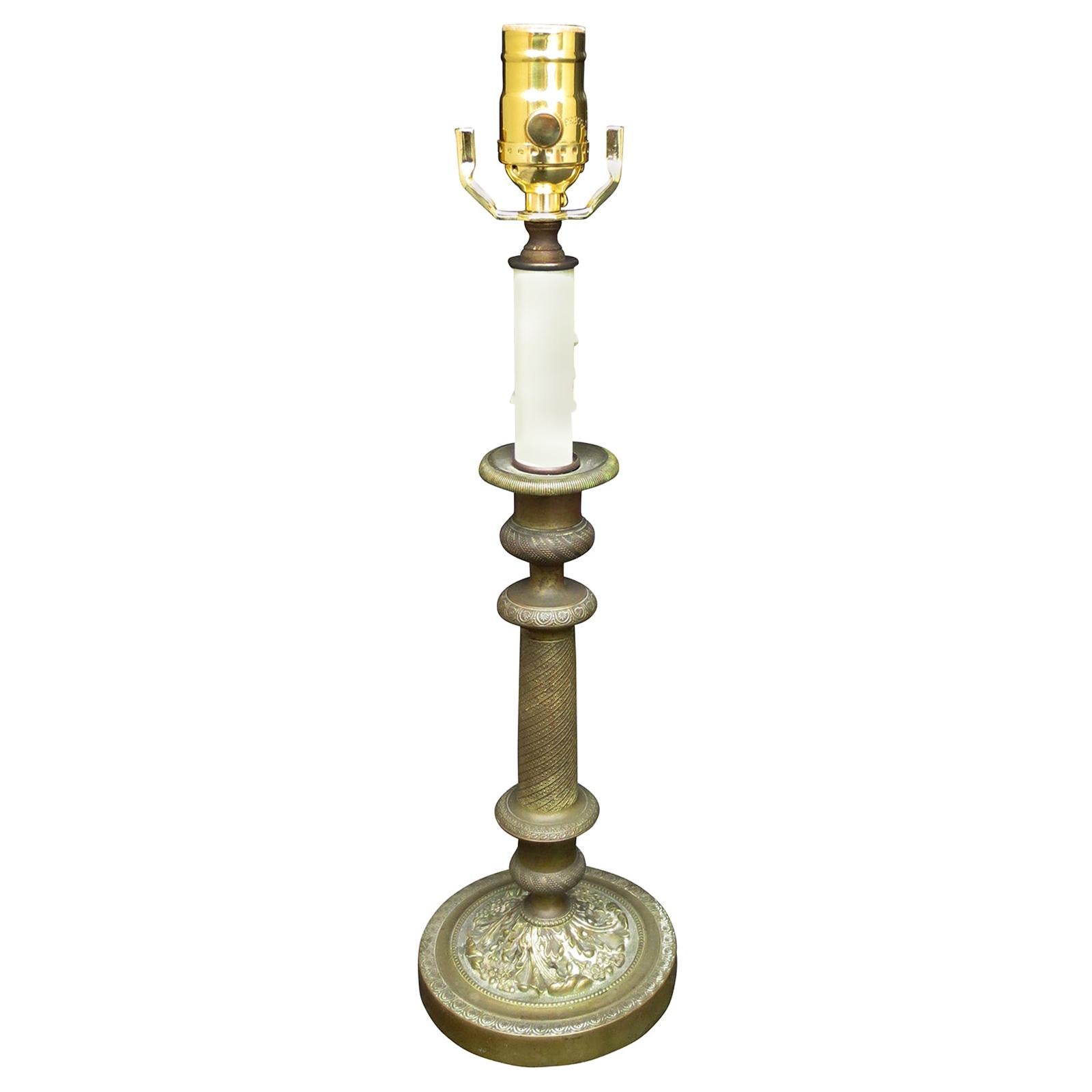 19th Century French Bronze Candlestick as Lamp For Sale