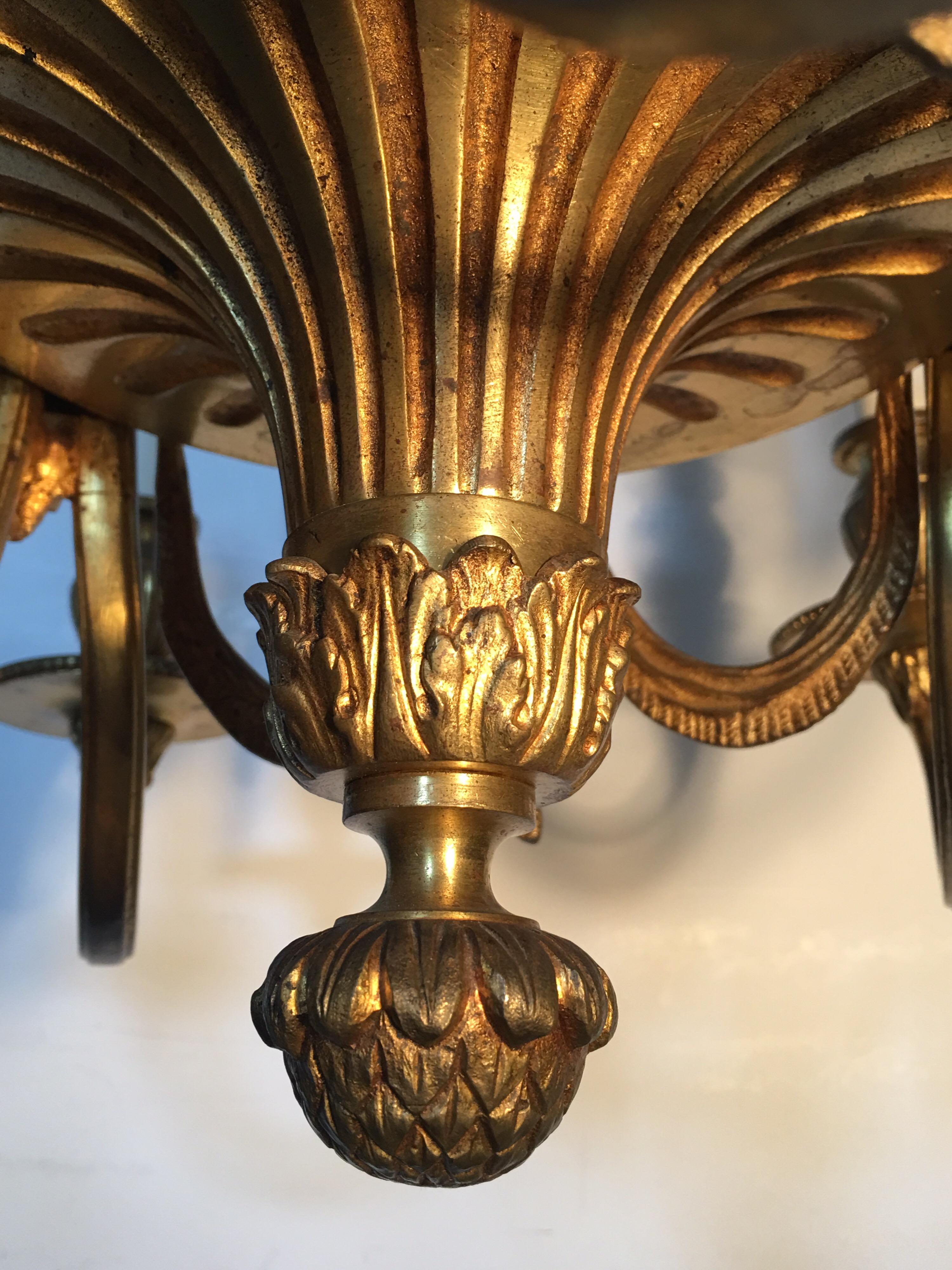 19th Century French Louis XVI Bronze Chandelier In Good Condition For Sale In Dallas, TX
