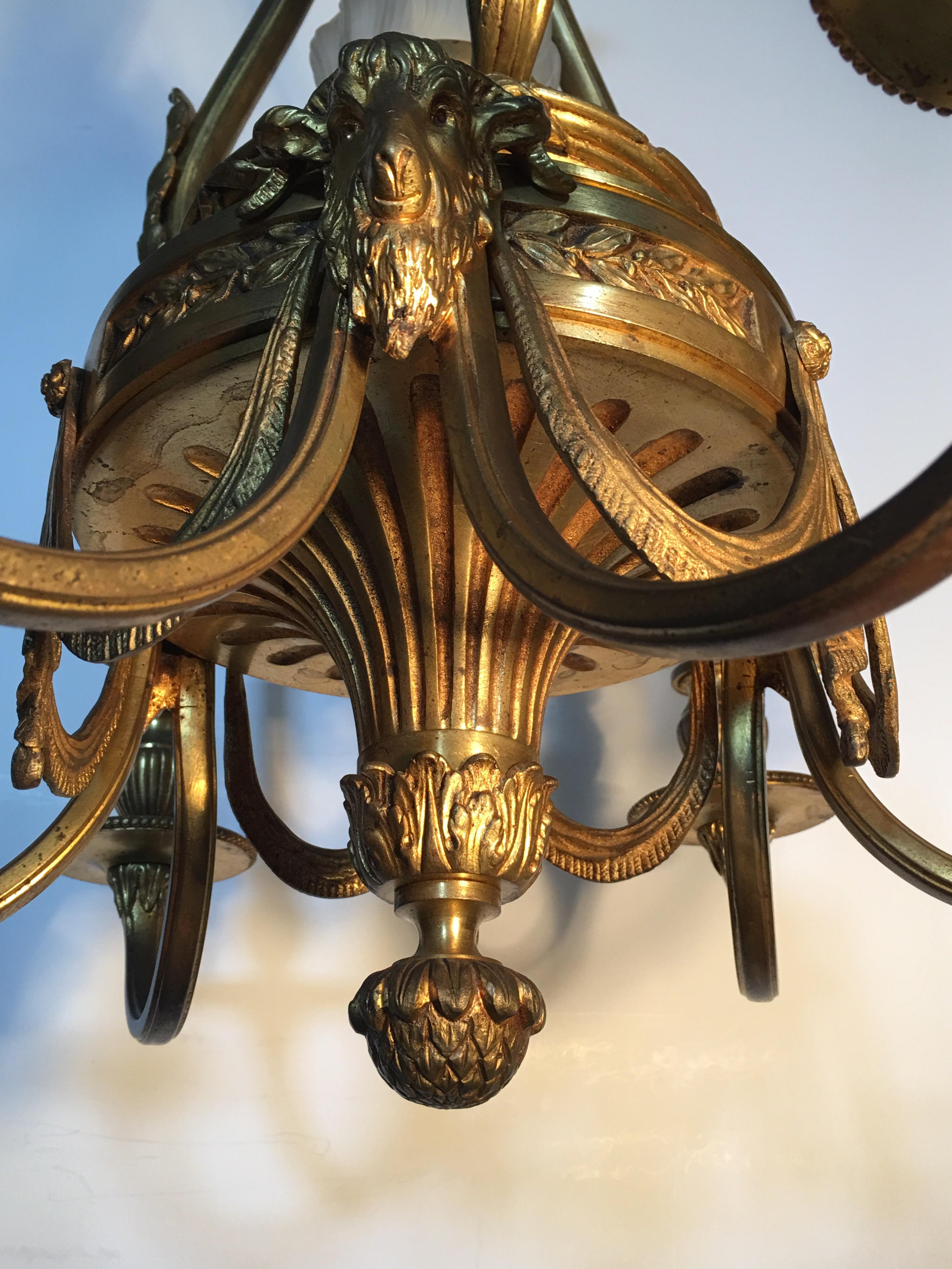 Glass 19th Century French Louis XVI Bronze Chandelier For Sale