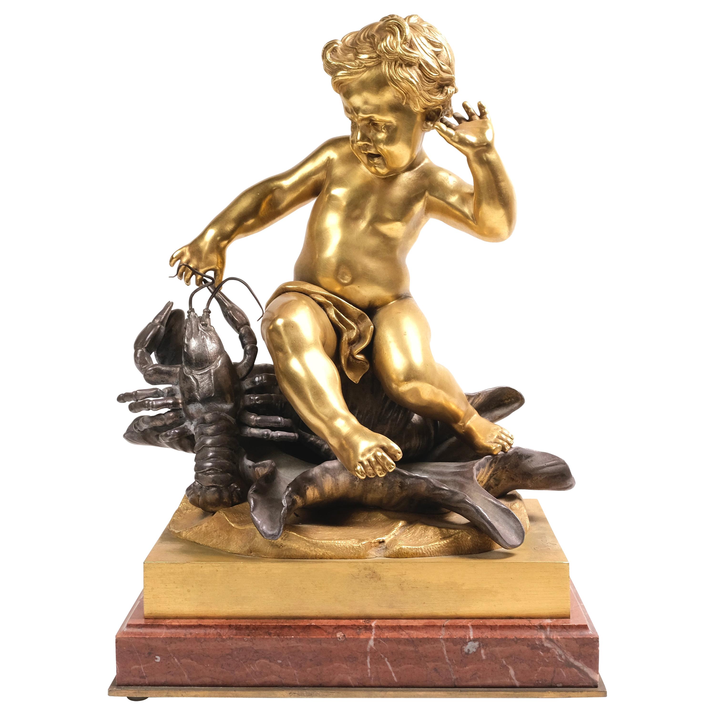 Französische Cherub-Skulptur aus Bronze des 19. Jahrhunderts